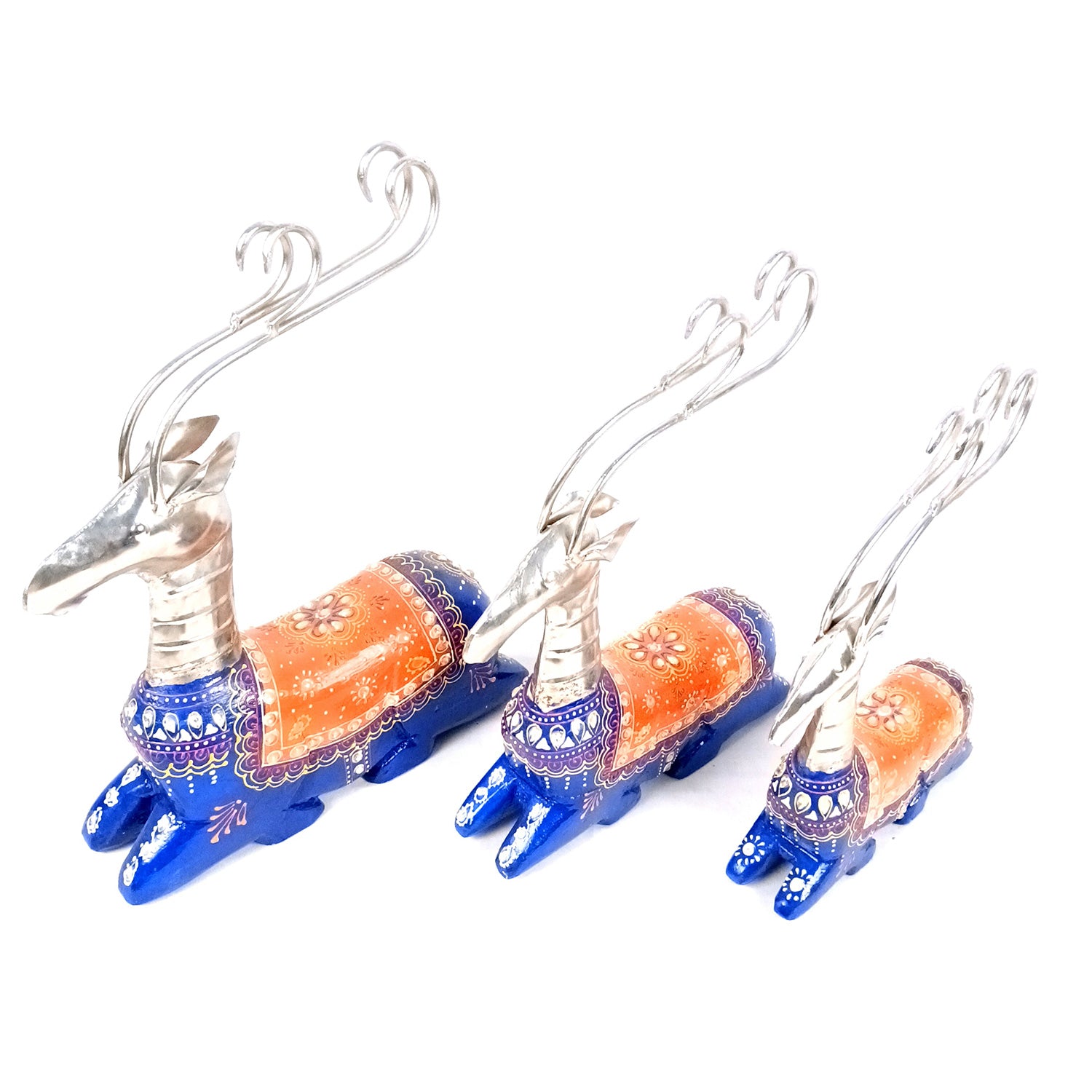 Deer Showpiece Set | Reindeer Statue | Animal Figurines - for Home Decor, Garden, Balcony, Living Room & Gifts - 14 Inch (Pack of 3) - Apkamart #Colour_Blue