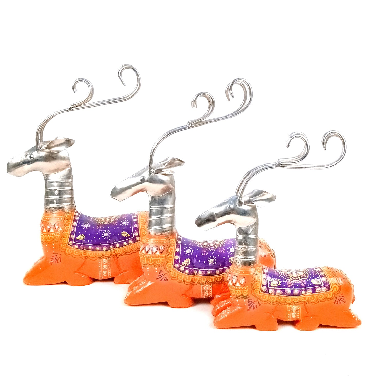 Deer Showpiece Set | Reindeer Statue | Animal Figurines - for Home Decor, Garden, Balcony, Living Room & Gifts - 14 Inch (Pack of 3) - Apkamart #Colour_Orange