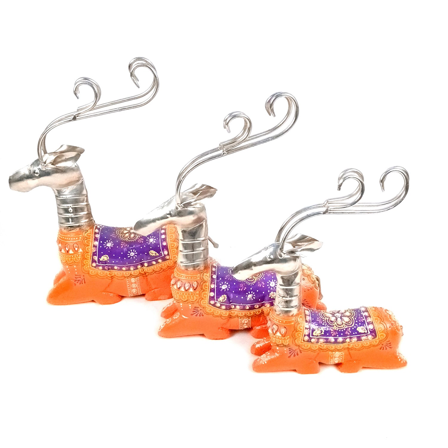 Deer Showpiece Set | Reindeer Statue | Animal Figurines - for Home Decor, Garden, Balcony, Living Room & Gifts - 14 Inch (Pack of 3) - Apkamart #Colour_Orange