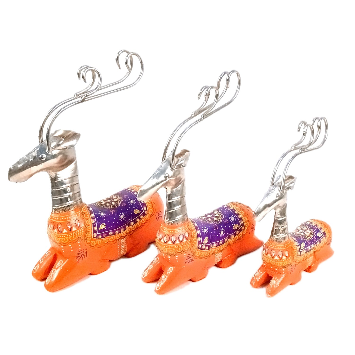 Deer Showpiece Set | Reindeer Statue | Animal Figurines - for Home Decor, Garden, Balcony, Living Room & Gifts - 14 Inch (Pack of 3) - Apkamart #Colour_Orange