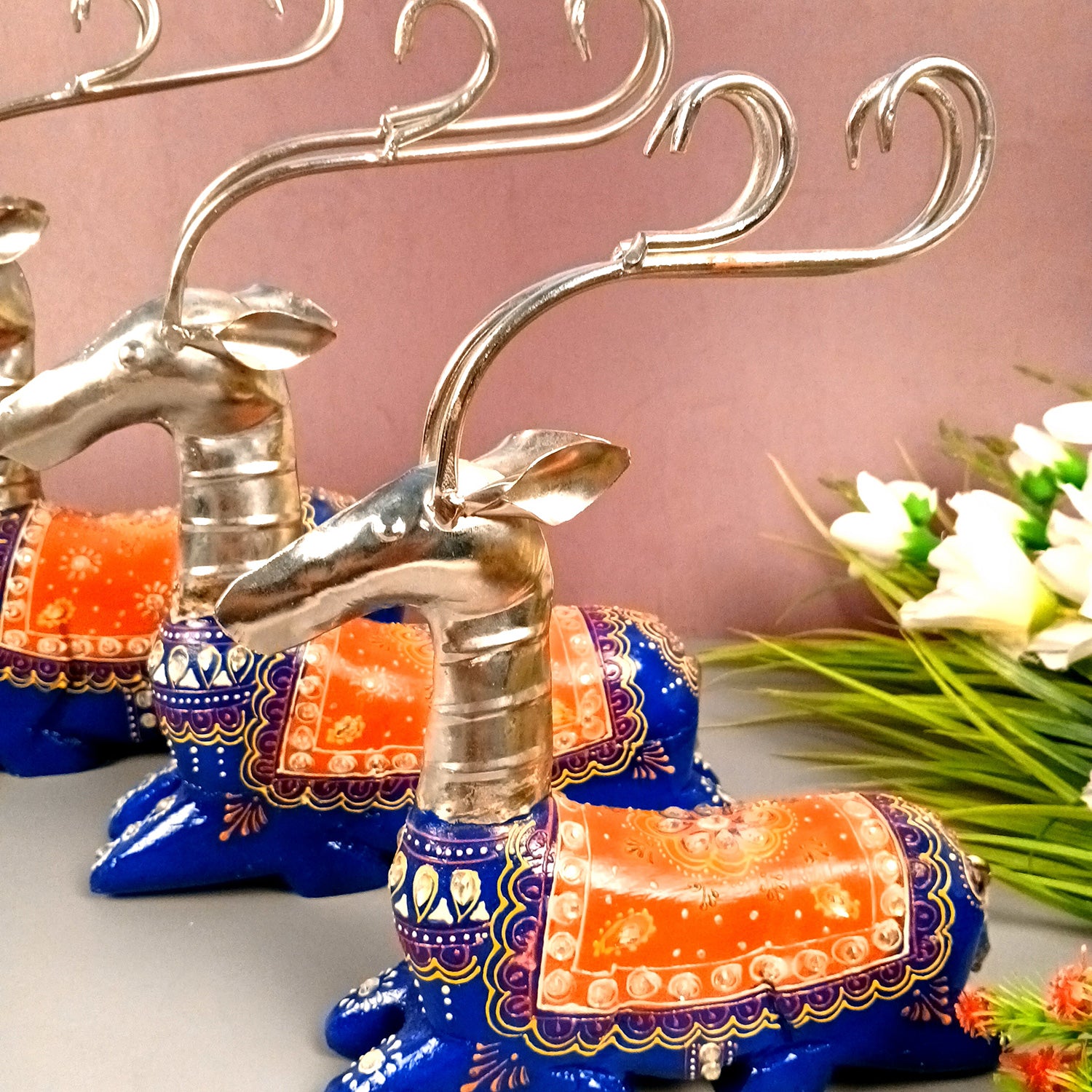Deer Showpiece Set | Reindeer Statue | Animal Figurines - for Home Decor, Garden, Balcony, Living Room & Gifts - 14 Inch (Pack of 3) - Apkamart #Colour_Blue