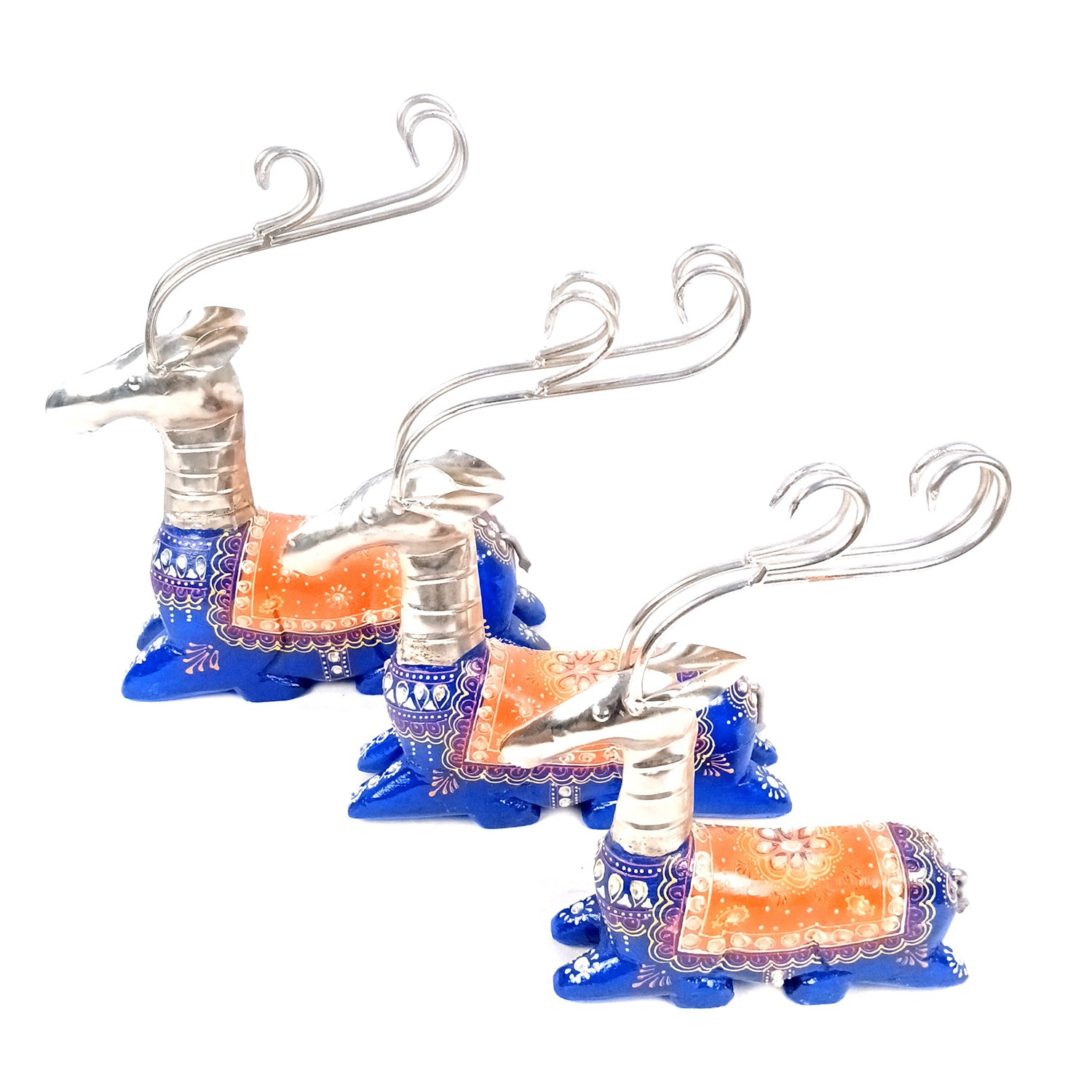 Deer Showpiece Set | Reindeer Statue | Animal Figurines - for Home Decor, Garden, Balcony, Living Room & Gifts - 14 Inch (Pack of 3) - Apkamart #Colour_Blue