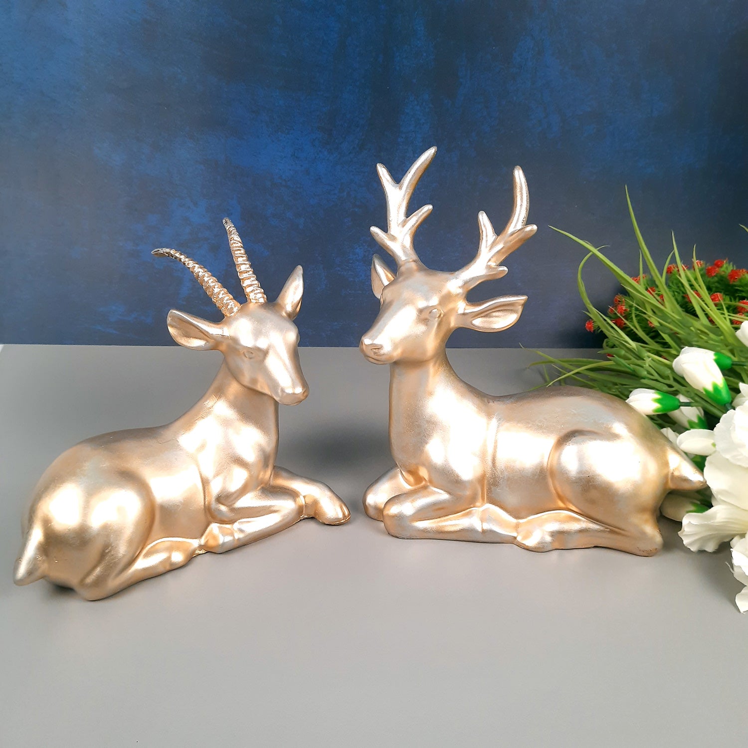 Deer Couple Showpiece | Reindeer Statue | Animal Figurines - for Home Decor, Garden, Balcony, Living Room & Gifts - Apkamart #Style_Style 1