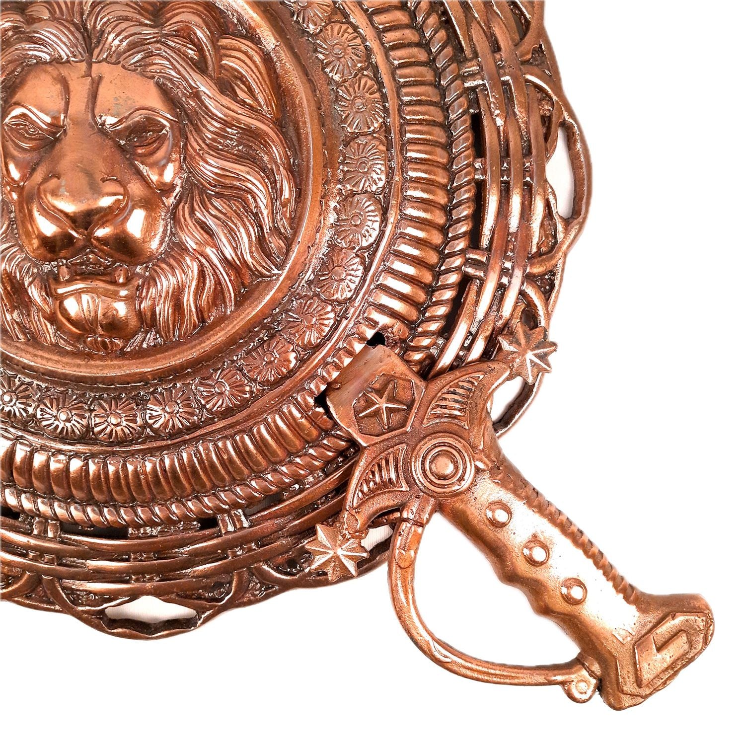 Dhal Talwar Wall Hanging Lion Design Vintage - 18 Inch - Apkamart