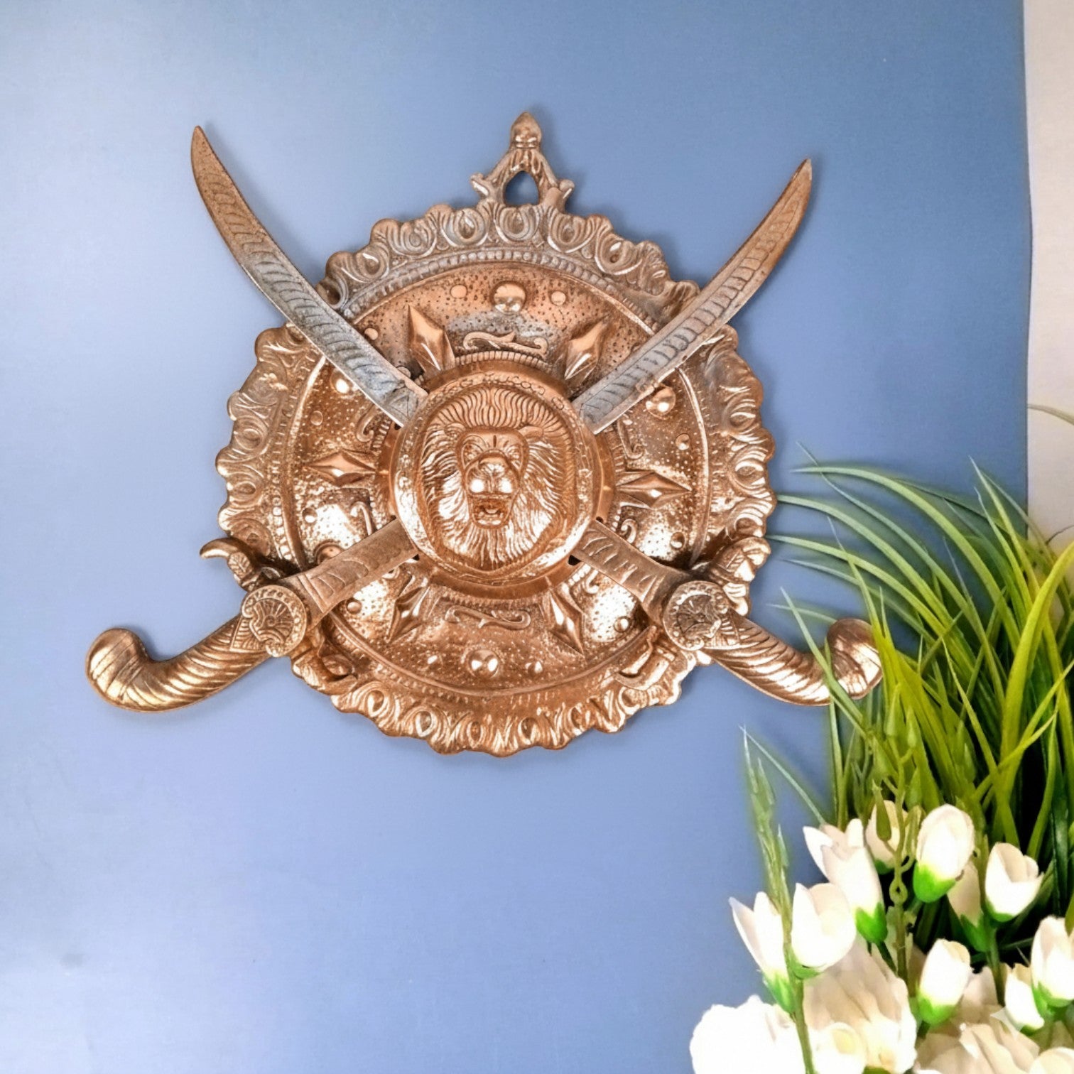 Dhal Talwar Wall Hanging | Decorative Shield & Sword Showpiece for Wall Decor, Living Room & Office | Traditional Indian Wall Art | Gift for Housewarming - 12 Inch - Apkamart
