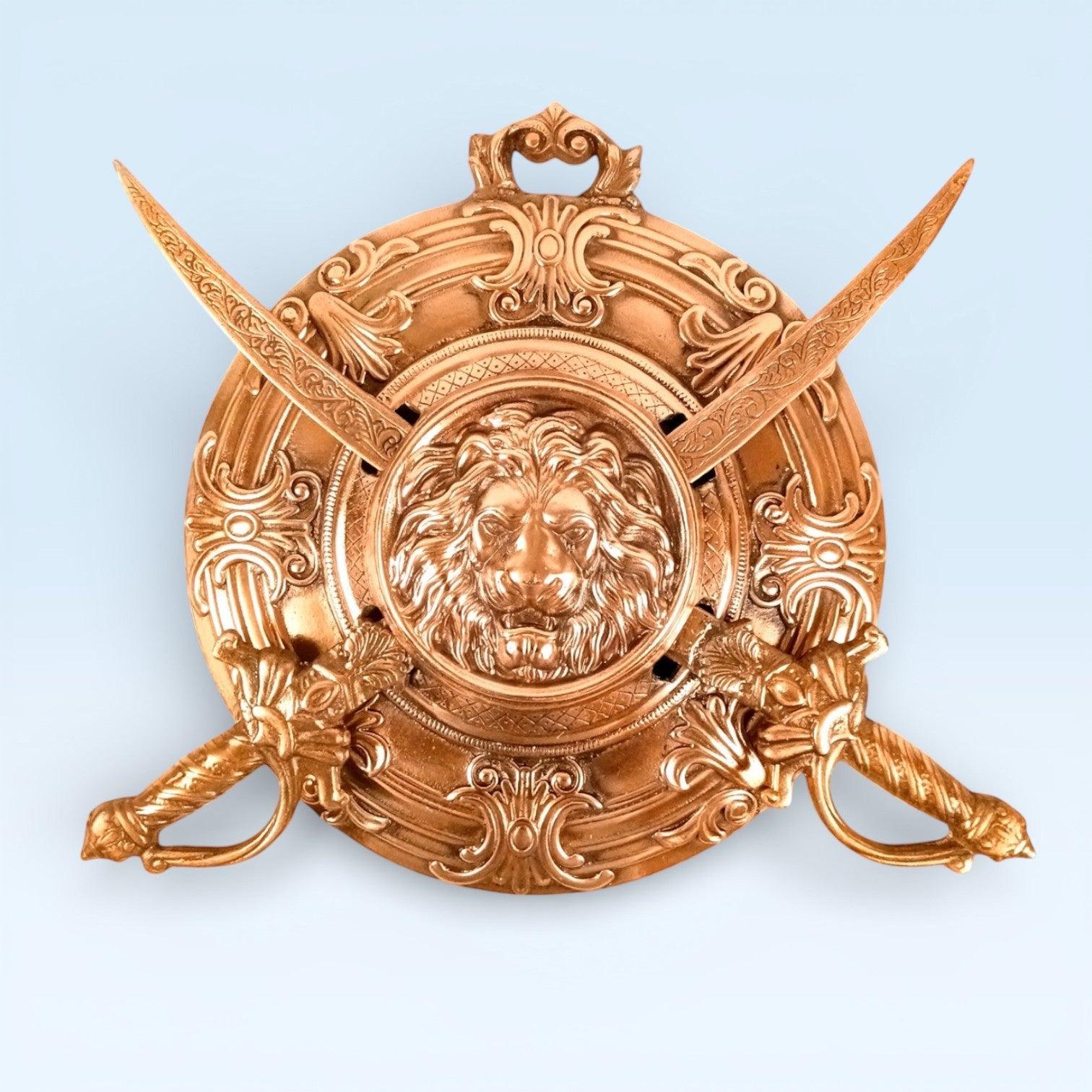 Lion Face Design Dhal Talwar Wall Hanging | Decorative Alloy Sword & Shield Wall Art | Traditional Warrior Showpiece for Home, Living Room, Office & Mandir Decor - 17 Inch