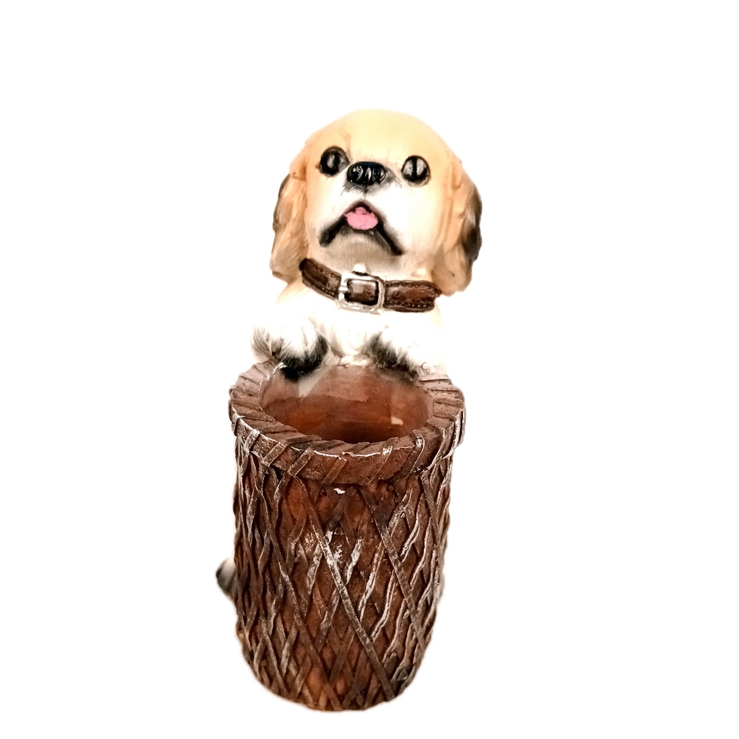 Cute Dog Decorative Pen Pencil Holder / Cutlery Stand | Dog Holding Basket Showpiece - for Kids Study Table, office Desk, Home Decor & Gifts - 6 Inch - Apkamart #Style_Design 4