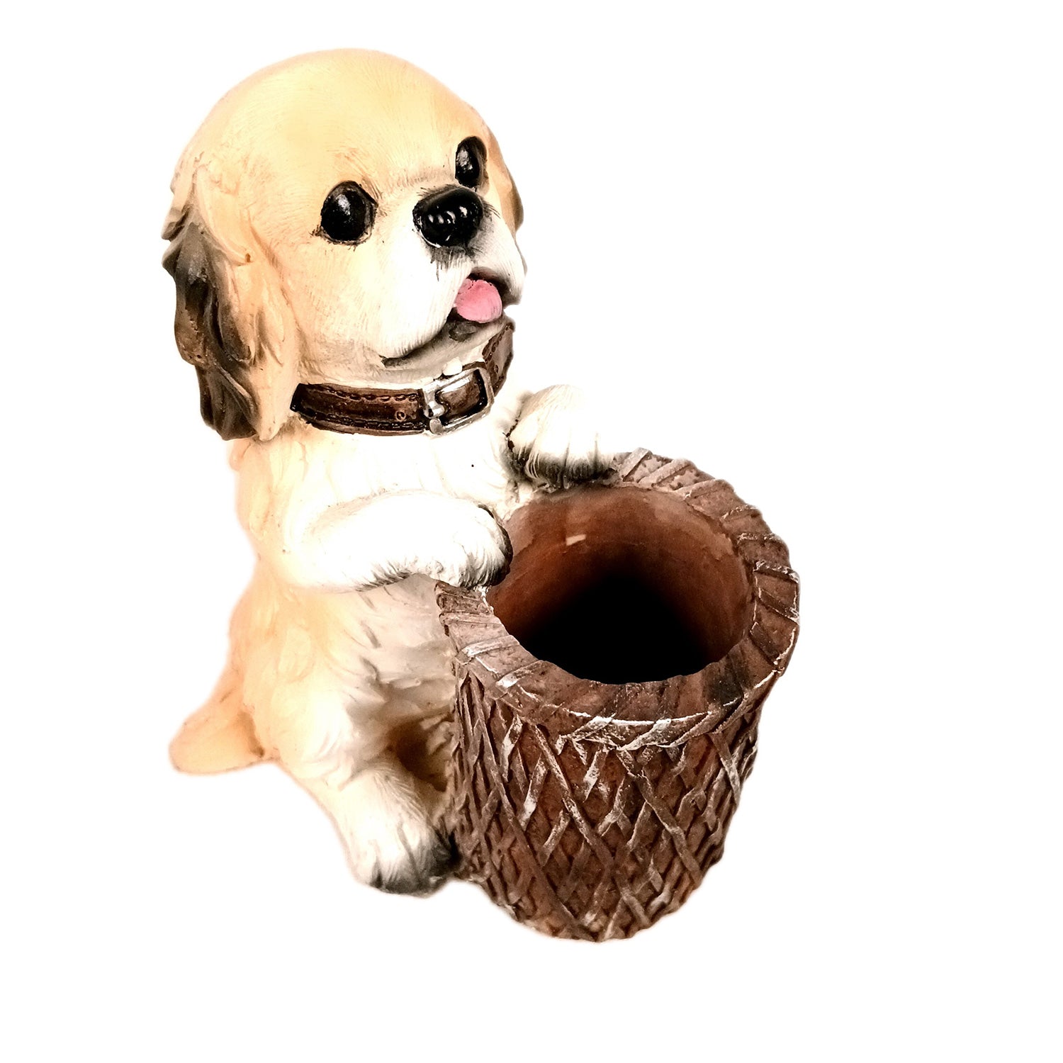 Cute Dog Decorative Pen Pencil Holder / Cutlery Stand | Dog Holding Basket Showpiece - for Kids Study Table, office Desk, Home Decor & Gifts - 6 Inch - Apkamart #Style_Design 4