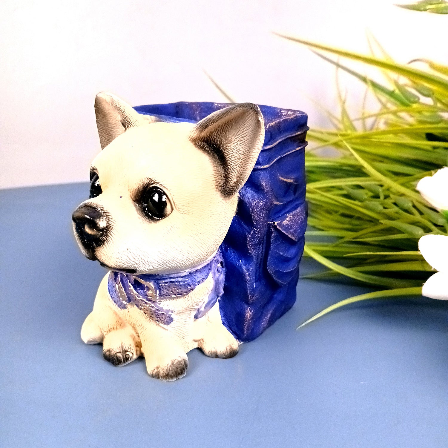 Cute Dog Decorative Pen Pencil Holder / Cutlery Stand | Dog Holding Basket Showpiece | Multipurpose Organizer - for Kids Study Table, office Desk, Home Decor & Gifts - 5 Inch - Apkamart #Style_Design 3