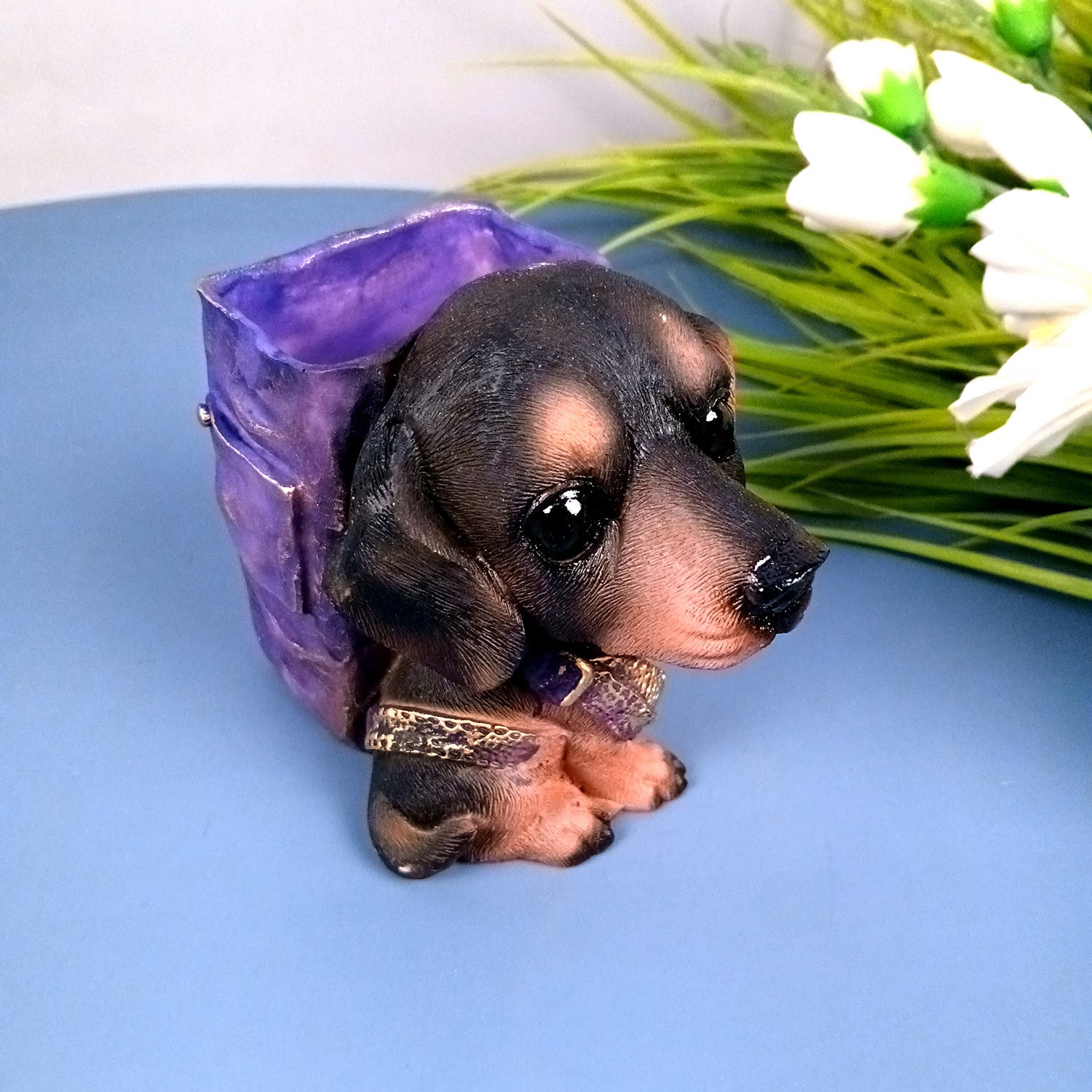 Cute Dog Decorative Pen Pencil Holder / Cutlery Stand | Dog Holding Basket Showpiece | Multipurpose Organizer - for Kids Study Table, office Desk, Home Decor & Gifts - 5 Inch - Apkamart #Style_Design 2