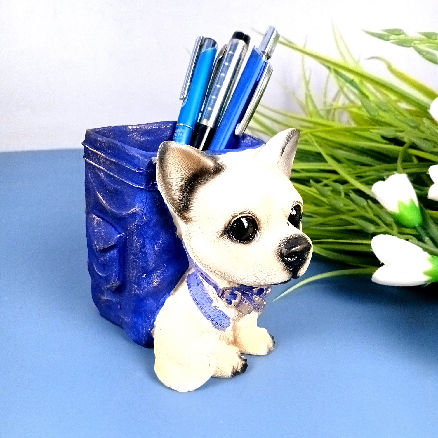 Cute Dog Decorative Pen Pencil Holder / Cutlery Stand | Dog Holding Basket Showpiece | Multipurpose Organizer - for Kids Study Table, office Desk, Home Decor & Gifts - 5 Inch - Apkamart #Style_Design 3