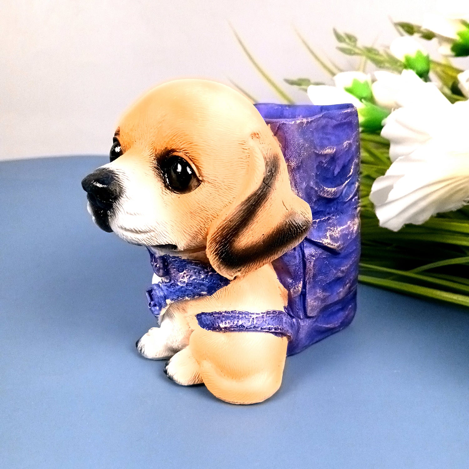 Cute Dog Decorative Pen Pencil Holder / Cutlery Stand | Dog Holding Basket Showpiece | Multipurpose Organizer - for Kids Study Table, office Desk, Home Decor & Gifts - 5 Inch - Apkamart #Style_Design 1