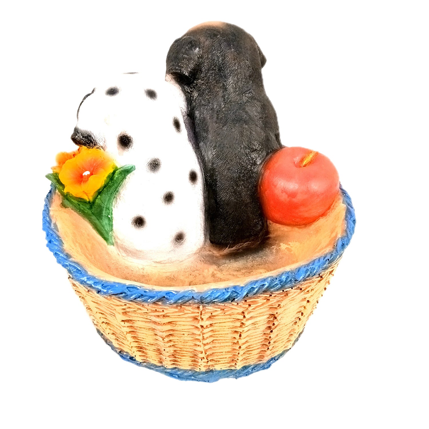 Dog Showpiece Statue - Sitting in Basket Design | Multipurpose Basket | Cute Puppy Figurine - for Entrance, Living Room, Kitchen Decor, House Warming Gifts - 9 Inch - Apkamart
