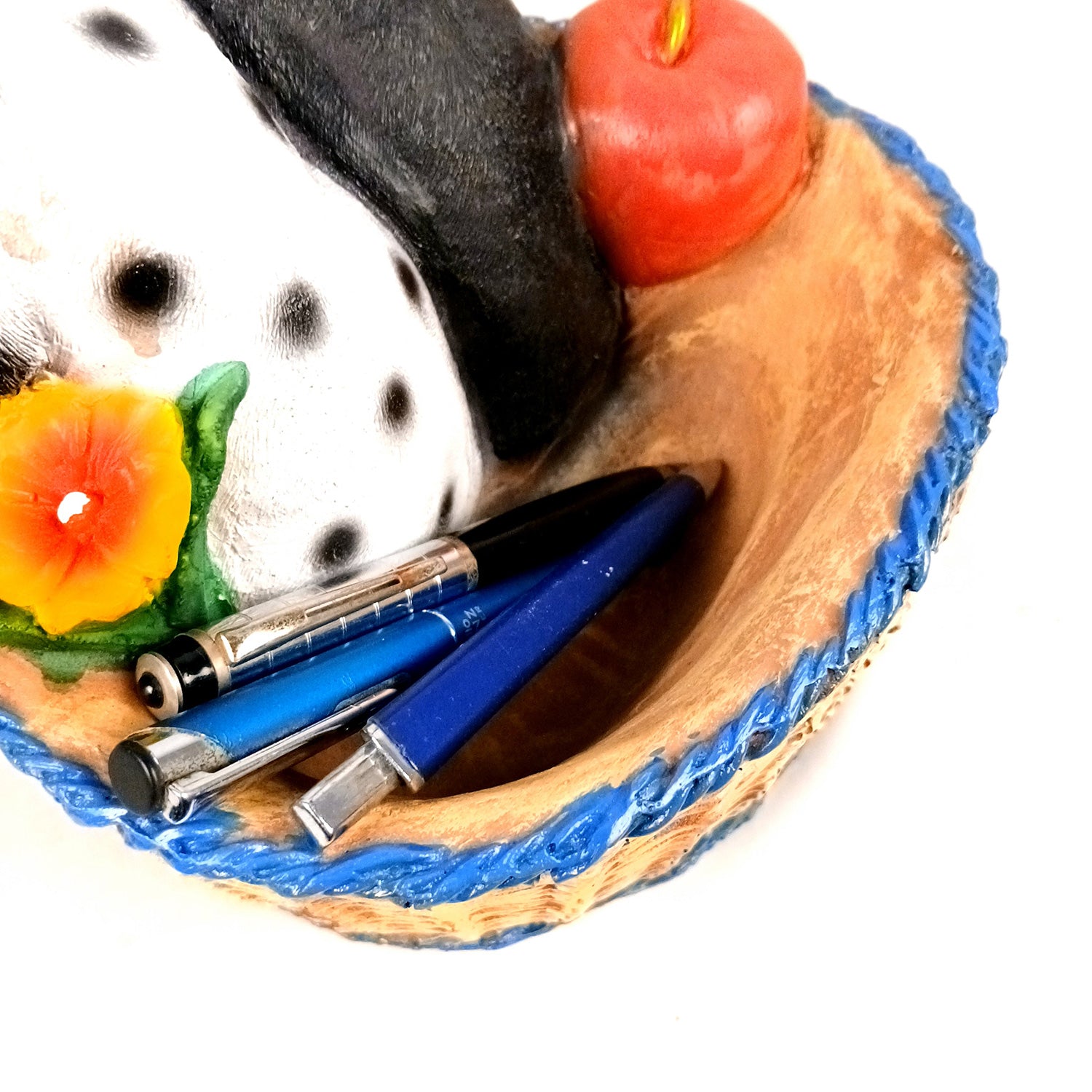 Dog Showpiece Statue - Sitting in Basket Design | Multipurpose Basket | Cute Puppy Figurine - for Entrance, Living Room, Kitchen Decor, House Warming Gifts - 9 Inch - Apkamart