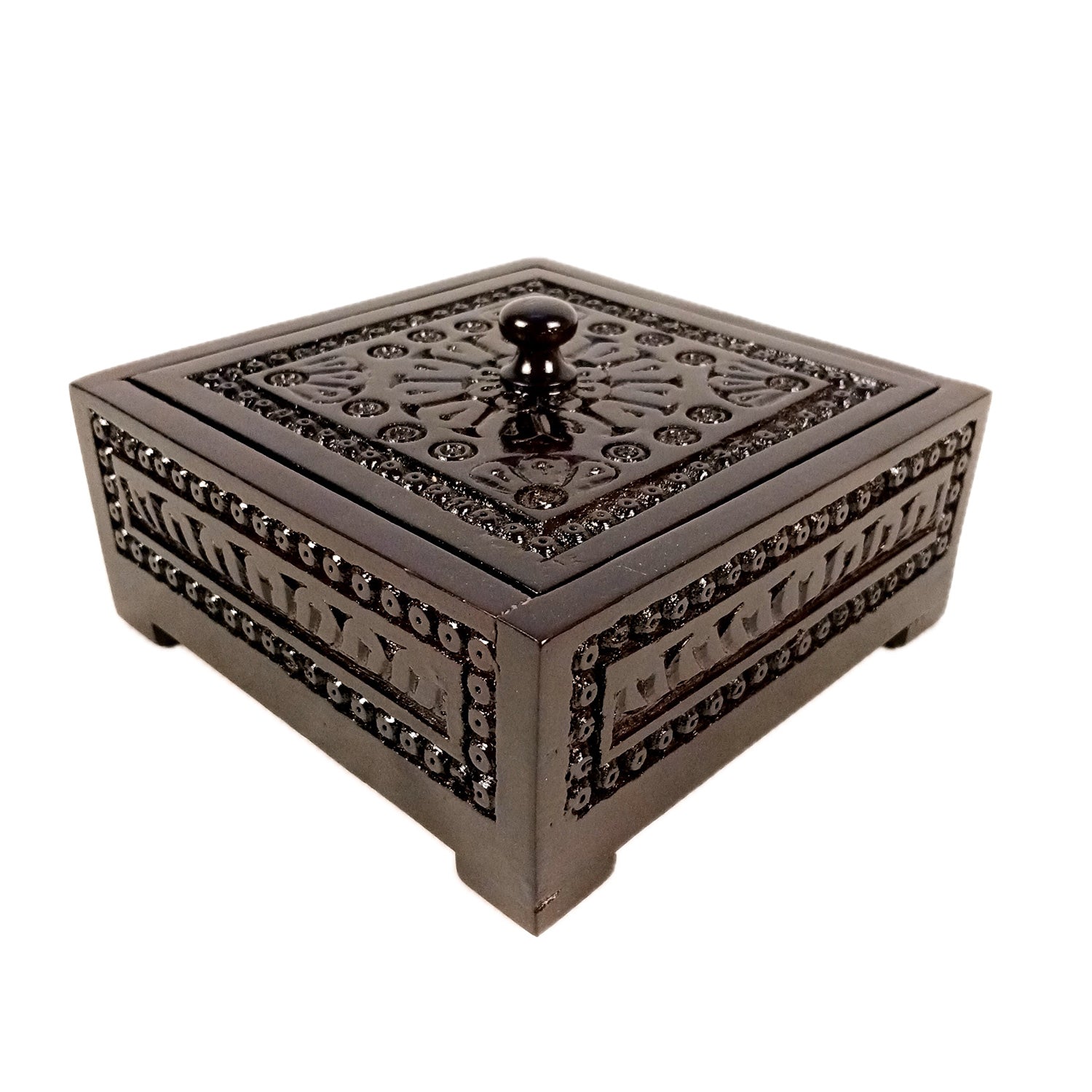 Wooden Dry Fruit Box with Lid | Mukhwas Bowl with Four Compartments - for Kitchen, Serving, Home, Dining Table Decor & Diwali Gifts - 8 Inch (Wood, Brown) - Apkamart