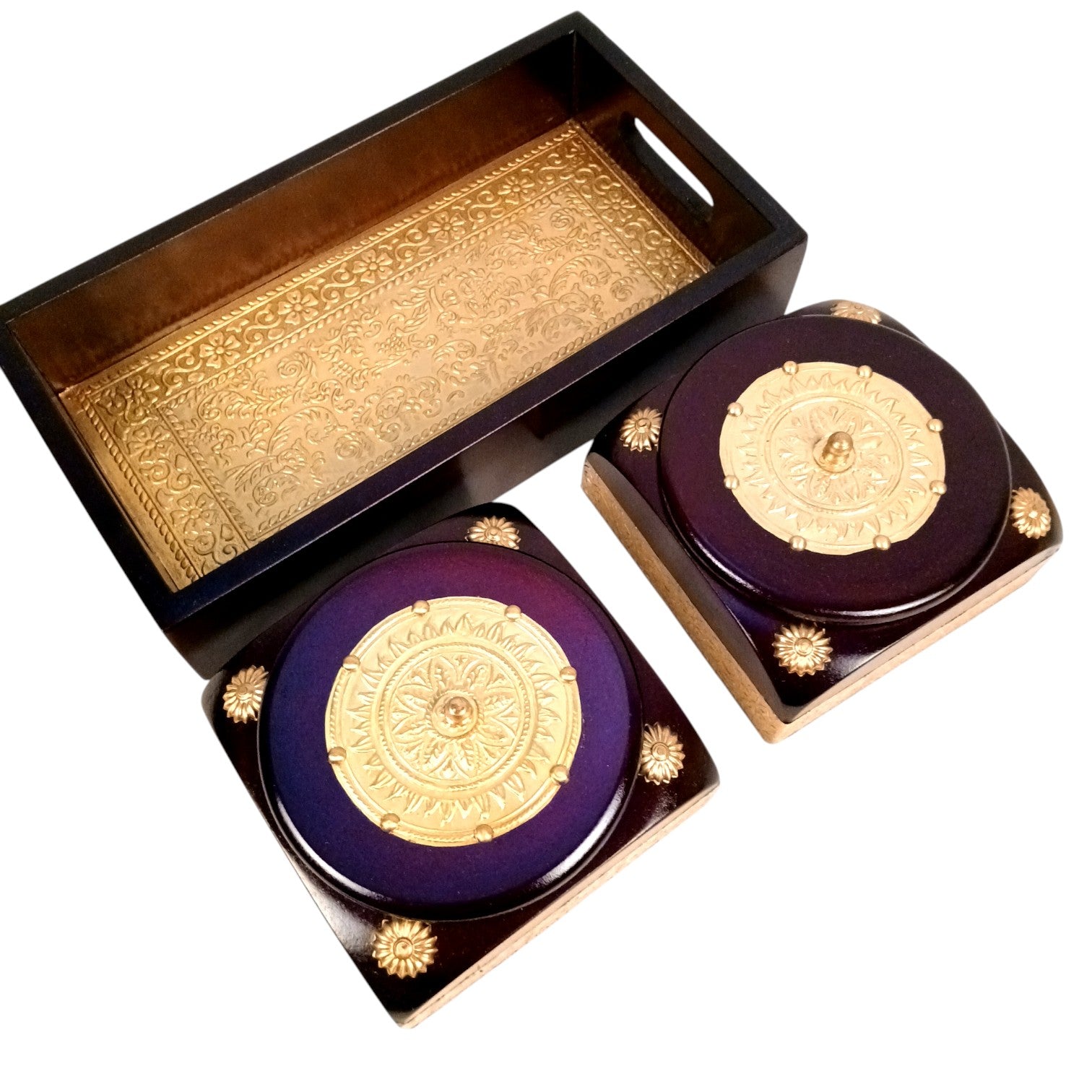Dry Fruit Box | Brass Tray with Steel Bowls | Multipurpose Serving Box for Dry Fruits, Snacks, Sweets & Gifting – Removable & Washable Steel Bowls - 12 Inch - Apkamart