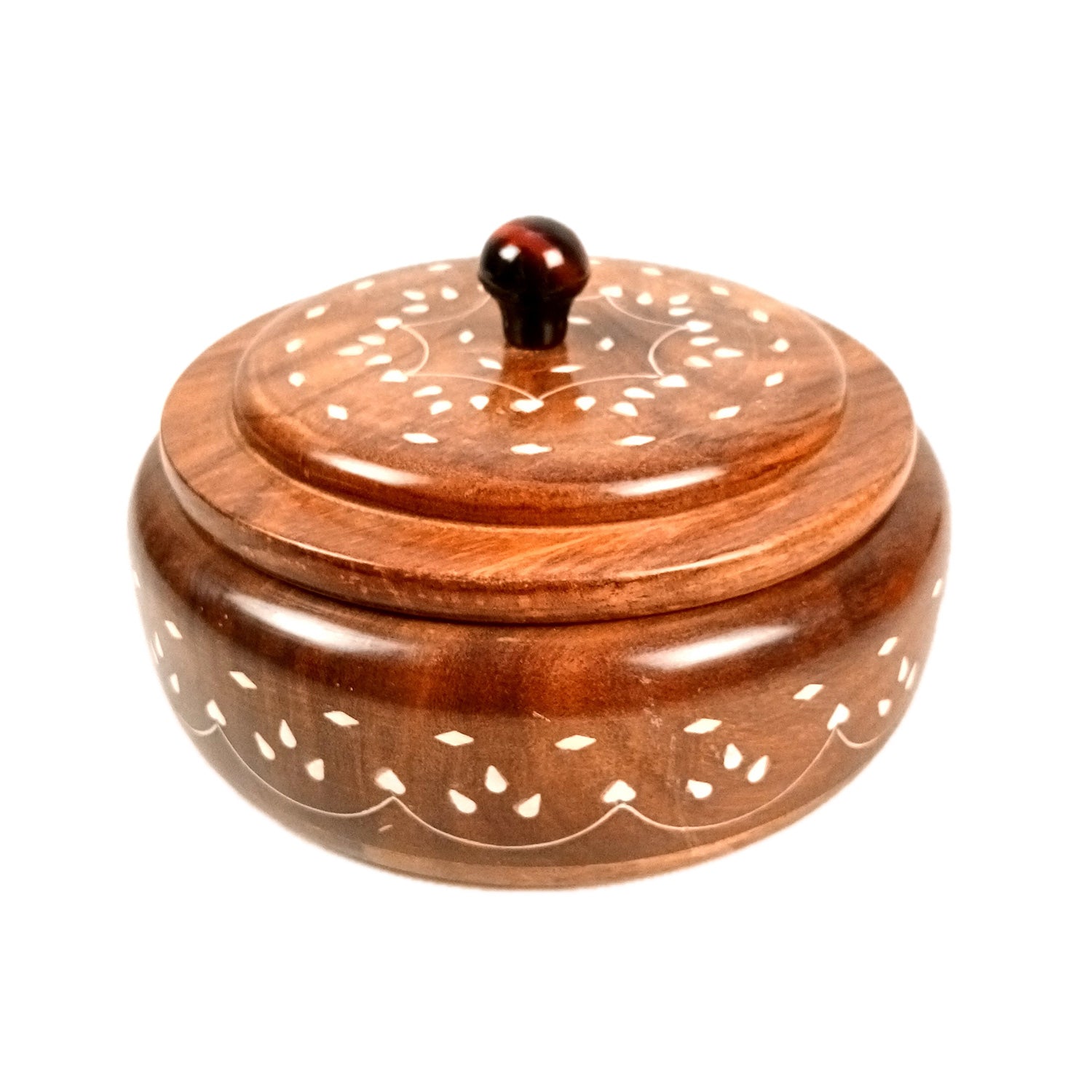 Wooden Dry Fruit Box with Lid | Mukhwas Bowl with Four Compartments - for Kitchen, Serving, Home, Dining Table Decor & Diwali Gifts - 8 Inch - Apkamart