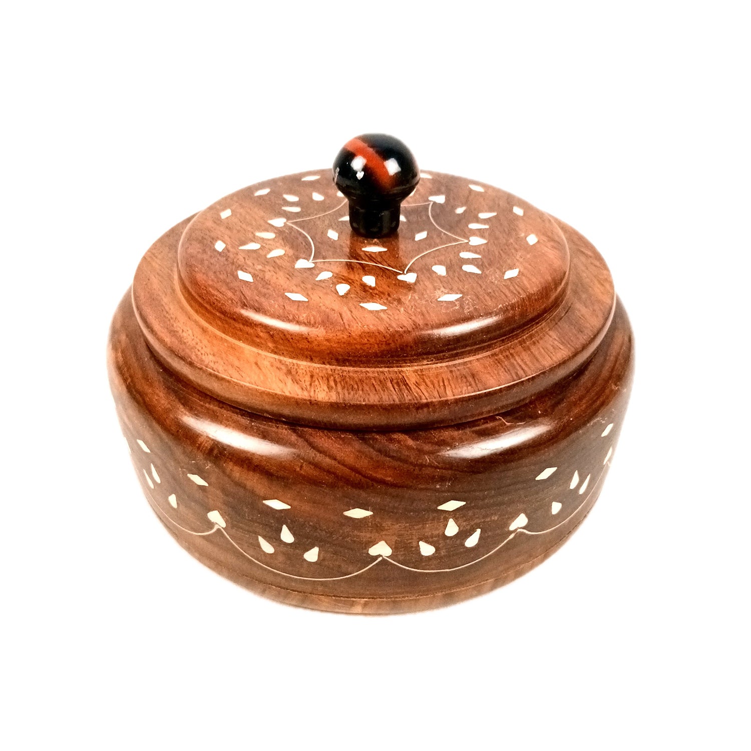Wooden Dry Fruit Box with Lid | Mukhwas Bowl with Four Compartments - for Kitchen, Serving, Home, Dining Table Decor & Diwali Gifts - 7 Inch - Apkamart