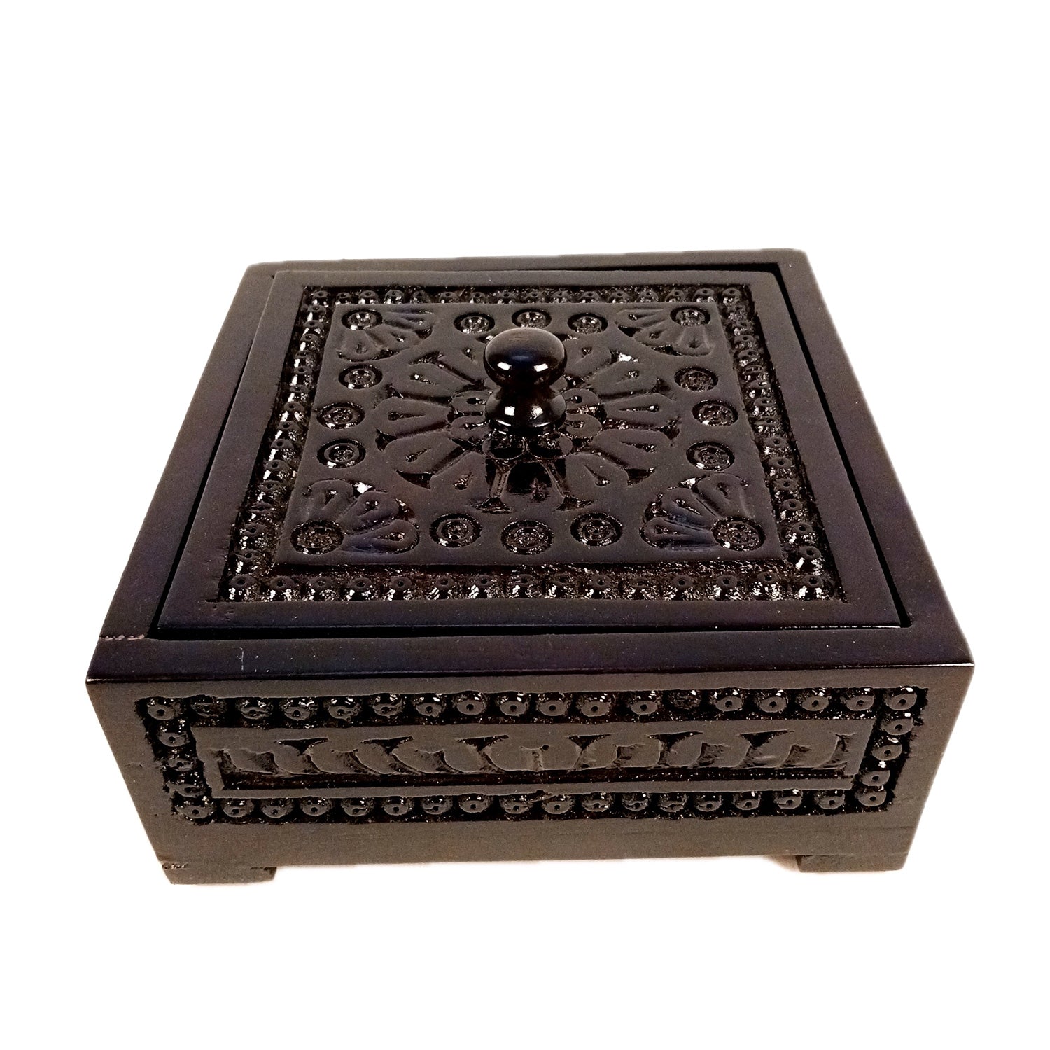 Wooden Dry Fruit Box with Lid | Mukhwas Bowl with Four Compartments - for Kitchen, Serving, Home, Dining Table Decor & Diwali Gifts - 8 Inch (Wood, Brown) - Apkamart