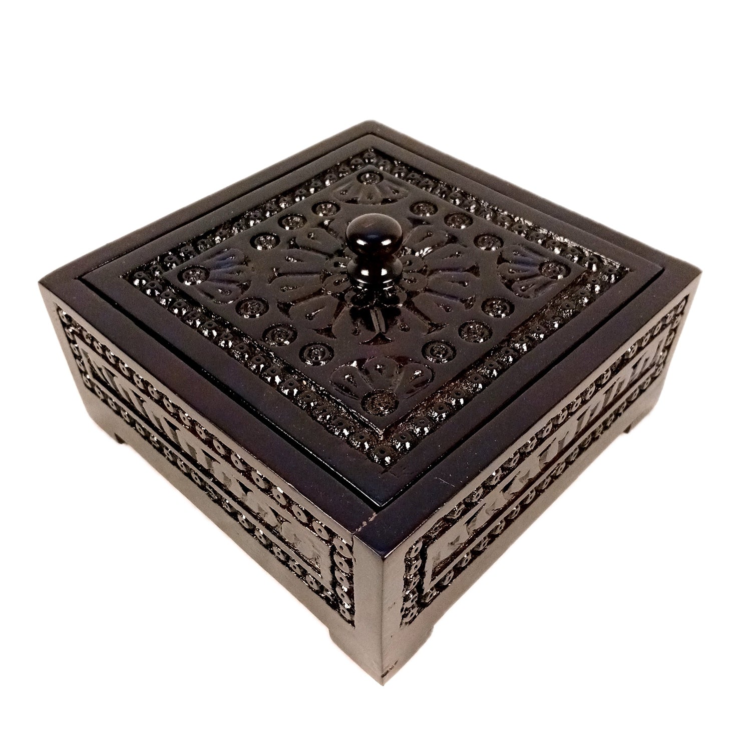 Wooden Dry Fruit Box with Lid | Mukhwas Bowl with Four Compartments - for Kitchen, Serving, Home, Dining Table Decor & Diwali Gifts - 8 Inch (Wood, Brown) - Apkamart