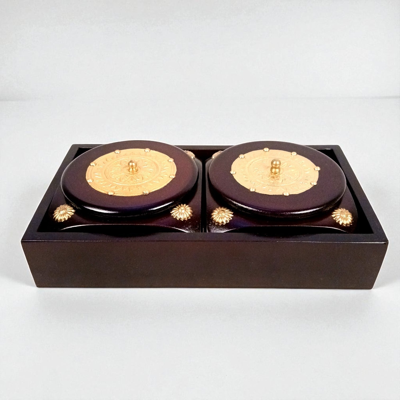 Dry Fruit Box | Brass Tray with Steel Bowls | Multipurpose Serving Box for Dry Fruits, Snacks, Sweets & Gifting – Removable & Washable Steel Bowls - 12 Inch - Apkamart