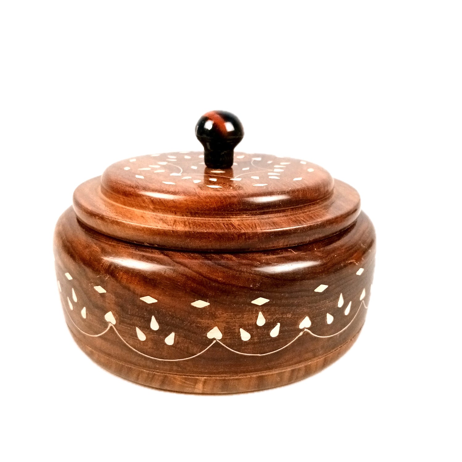 Wooden Dry Fruit Box with Lid | Mukhwas Bowl with Four Compartments - for Kitchen, Serving, Home, Dining Table Decor & Diwali Gifts - 7 Inch - Apkamart