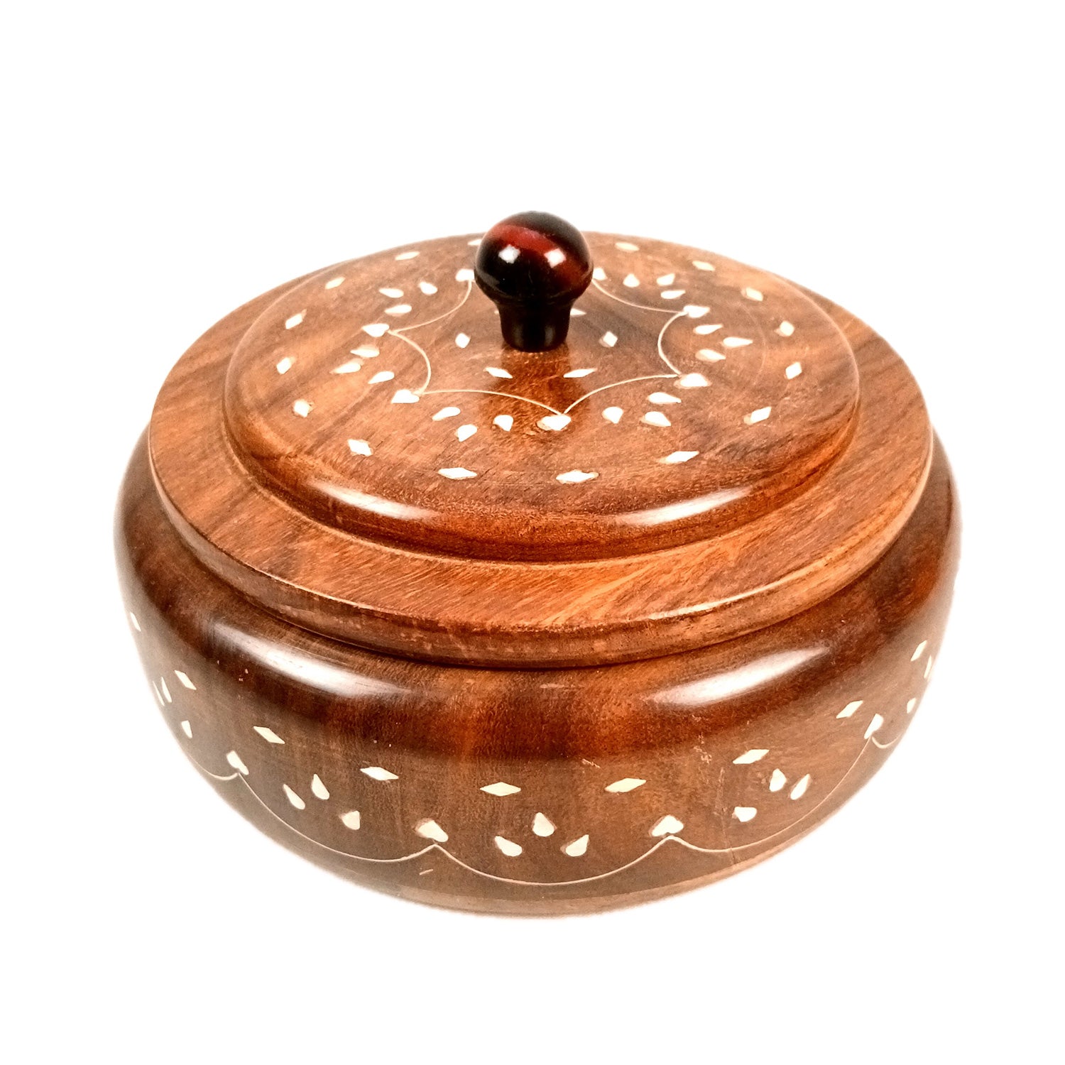 Wooden Dry Fruit Box with Lid | Mukhwas Bowl with Four Compartments - for Kitchen, Serving, Home, Dining Table Decor & Diwali Gifts - 8 Inch - Apkamart