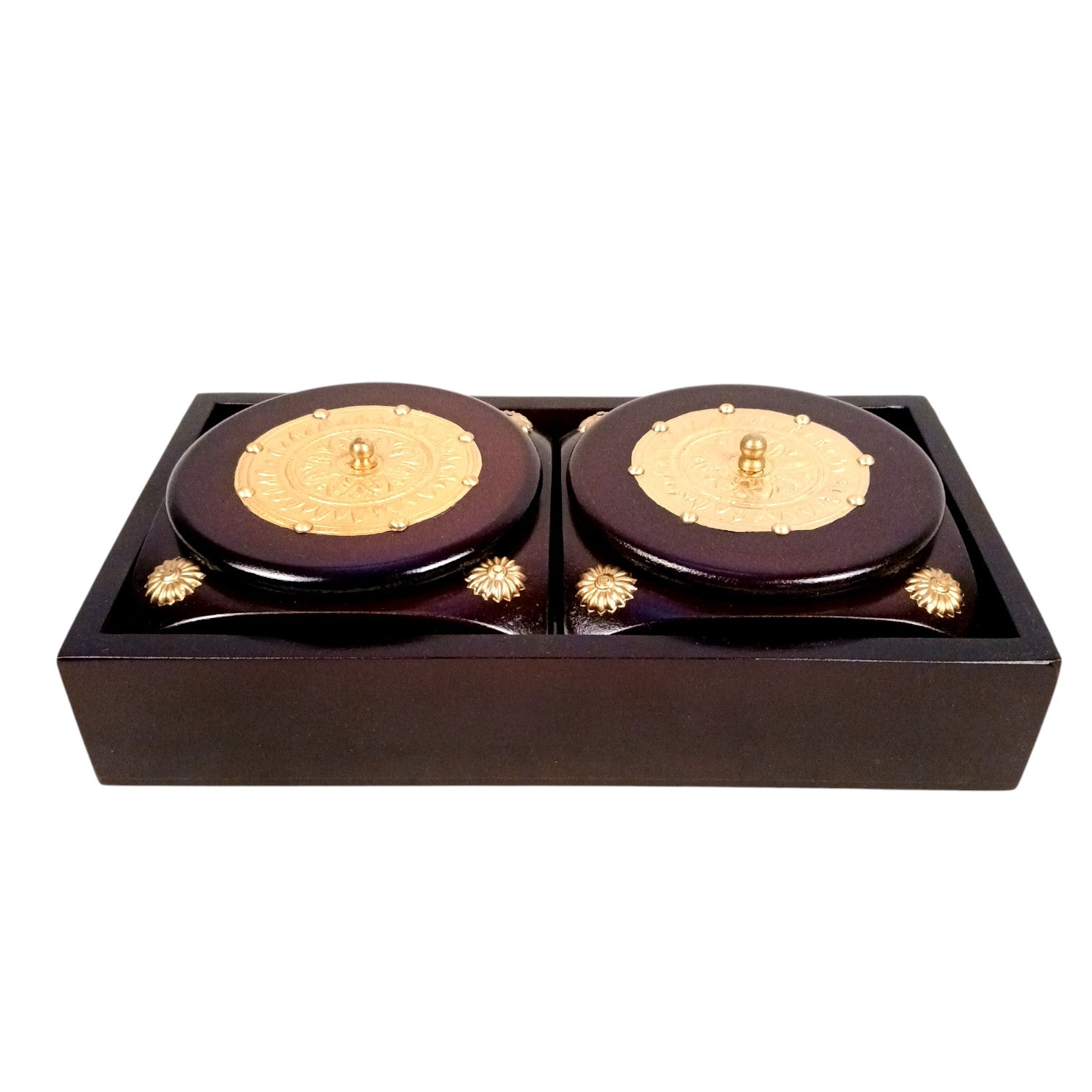 Dry Fruit Box | Brass Tray with Steel Bowls | Multipurpose Serving Box for Dry Fruits, Snacks, Sweets & Gifting – Removable & Washable Steel Bowls - 12 Inch - Apkamart