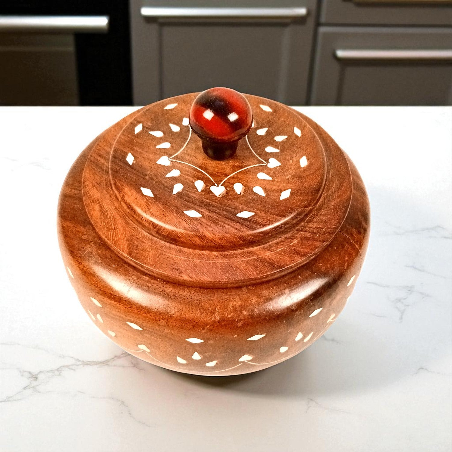 Wooden Dry Fruit Box with Lid | Mukhwas Bowl with Four Compartments - for Kitchen, Serving, Home, Dining Table Decor & Diwali Gifts - 6 Inch - Apkamart