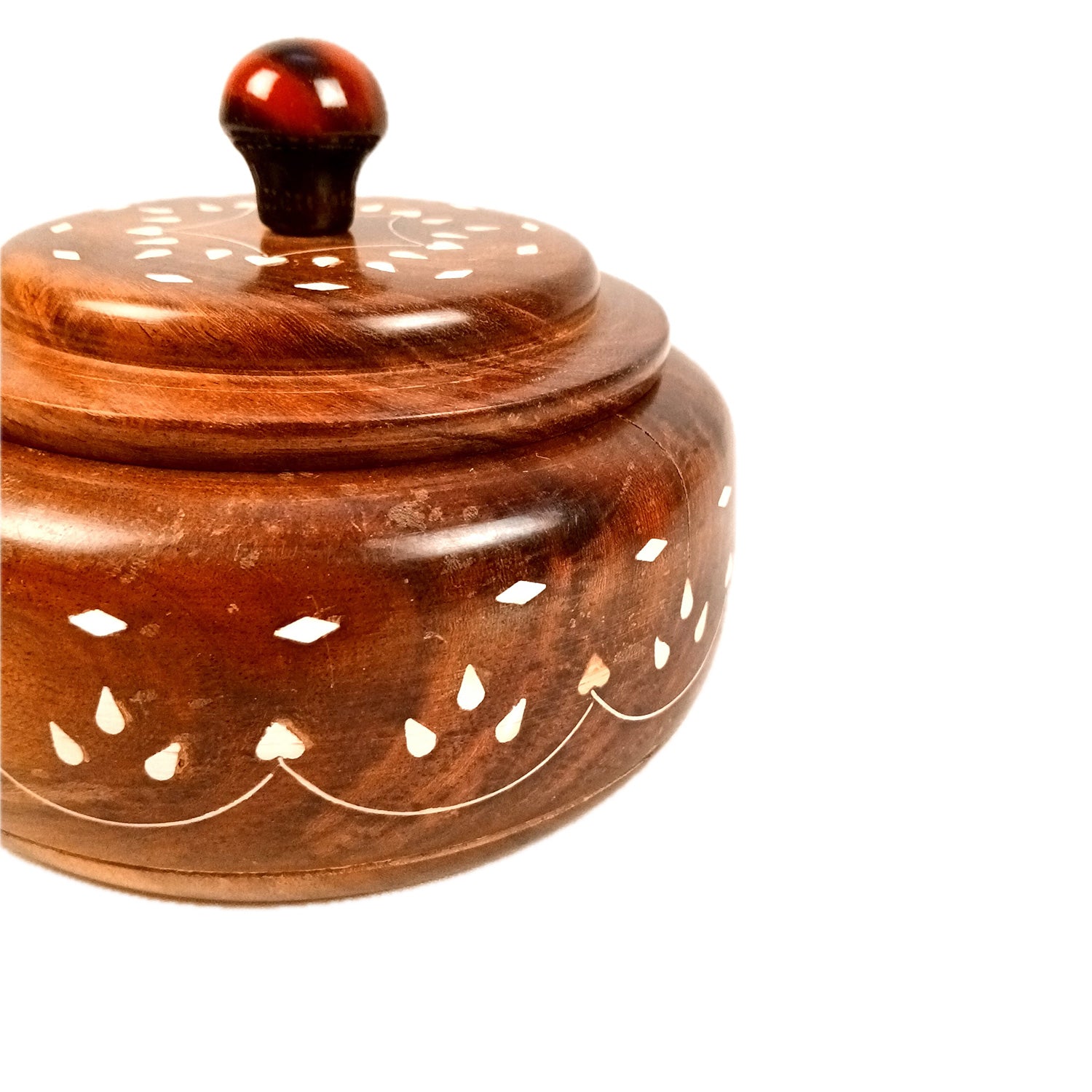 Wooden Dry Fruit Box with Lid | Mukhwas Bowl with Four Compartments - for Kitchen, Serving, Home, Dining Table Decor & Diwali Gifts - 6 Inch - Apkamart