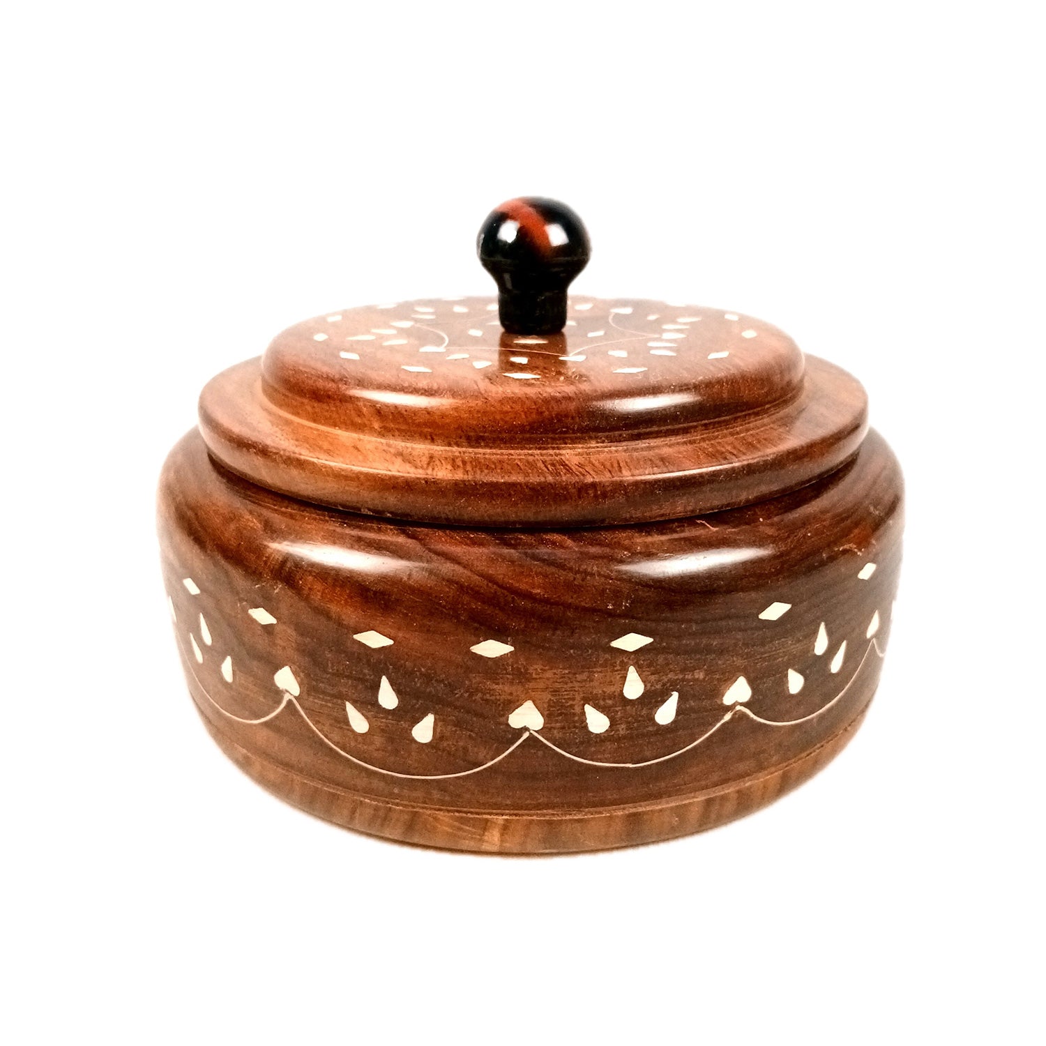 Wooden Dry Fruit Box with Lid | Mukhwas Bowl with Four Compartments - for Kitchen, Serving, Home, Dining Table Decor & Diwali Gifts - 7 Inch - Apkamart