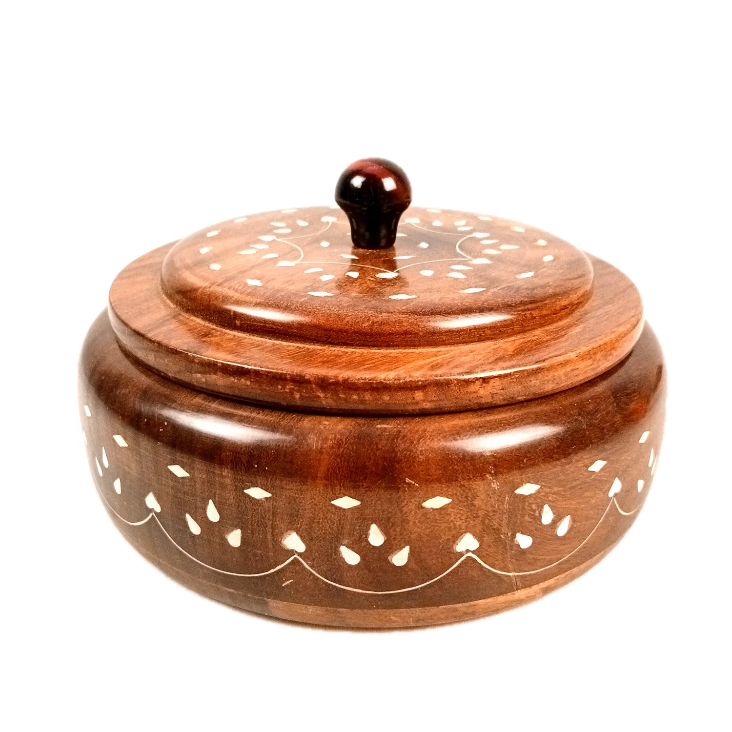 Wooden Dry Fruit Box with Lid | Mukhwas Bowl with Four Compartments - for Kitchen, Serving, Home, Dining Table Decor & Diwali Gifts - 8 Inch - Apkamart