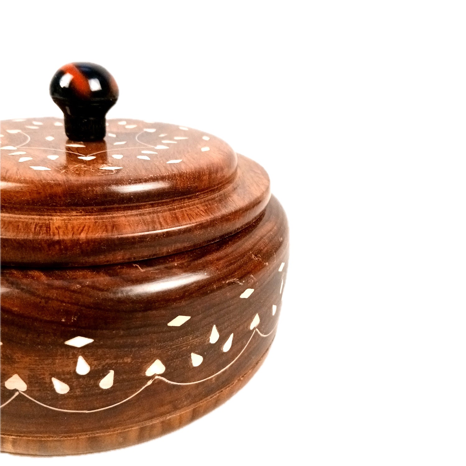 Wooden Dry Fruit Box with Lid | Mukhwas Bowl with Four Compartments - for Kitchen, Serving, Home, Dining Table Decor & Diwali Gifts - 7 Inch - Apkamart