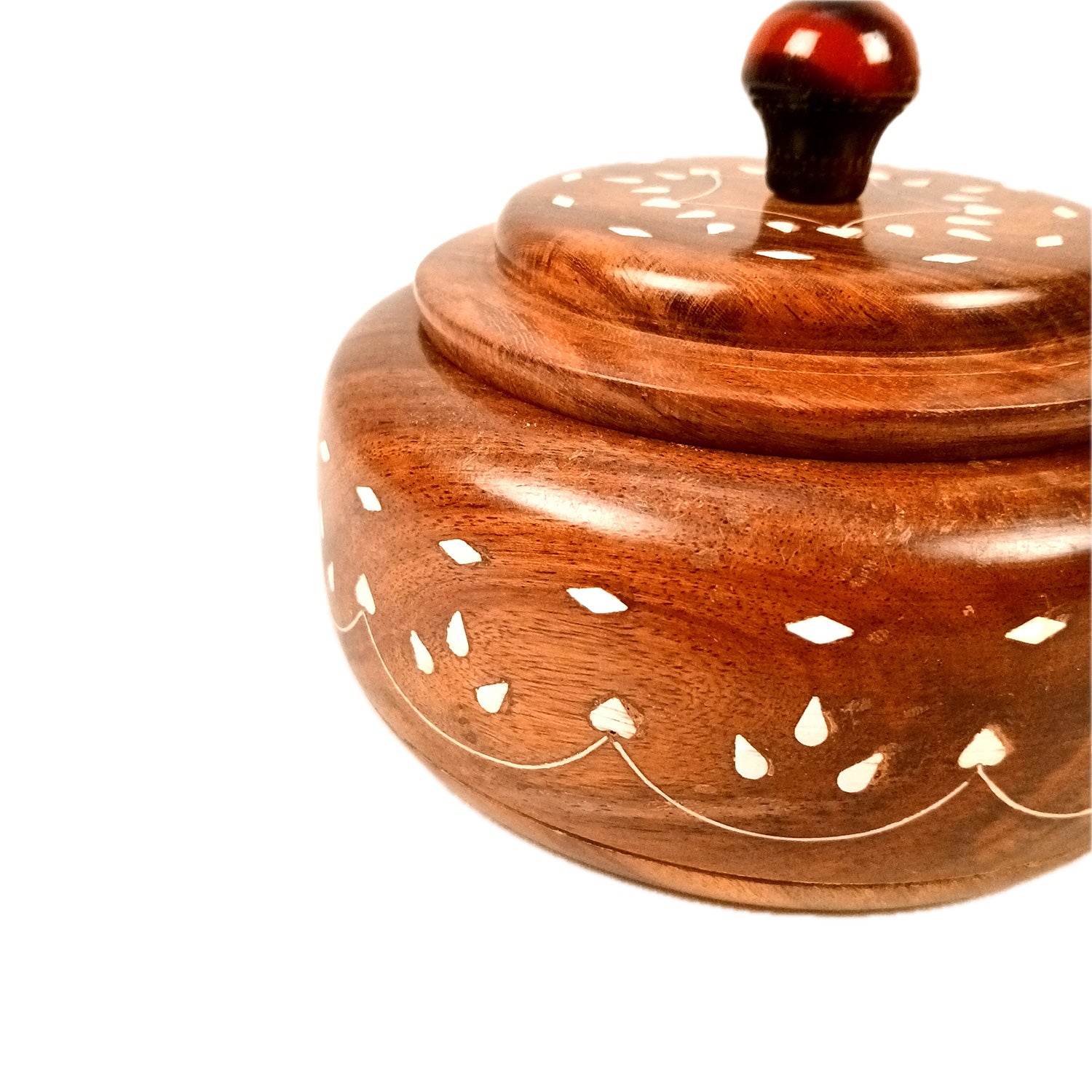 Wooden Dry Fruit Box with Lid | Mukhwas Bowl with Four Compartments - for Kitchen, Serving, Home, Dining Table Decor & Diwali Gifts - 6 Inch - Apkamart