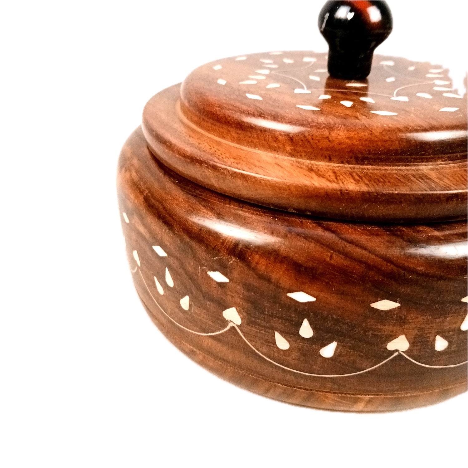 Wooden Dry Fruit Box with Lid | Mukhwas Bowl with Four Compartments - for Kitchen, Serving, Home, Dining Table Decor & Diwali Gifts - 7 Inch - Apkamart
