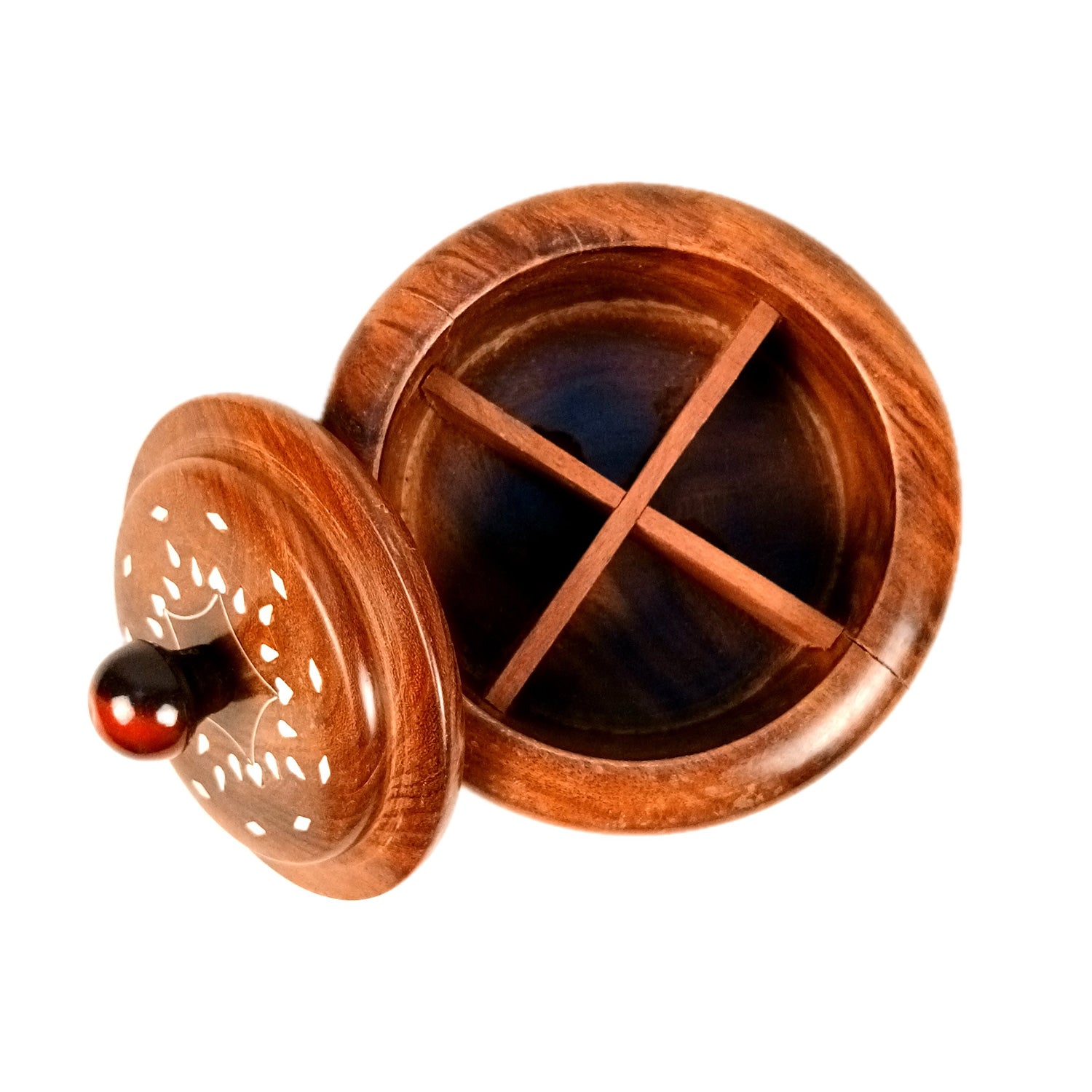 Wooden Dry Fruit Box with Lid | Mukhwas Bowl with Four Compartments - for Kitchen, Serving, Home, Dining Table Decor & Diwali Gifts - 6 Inch - Apkamart