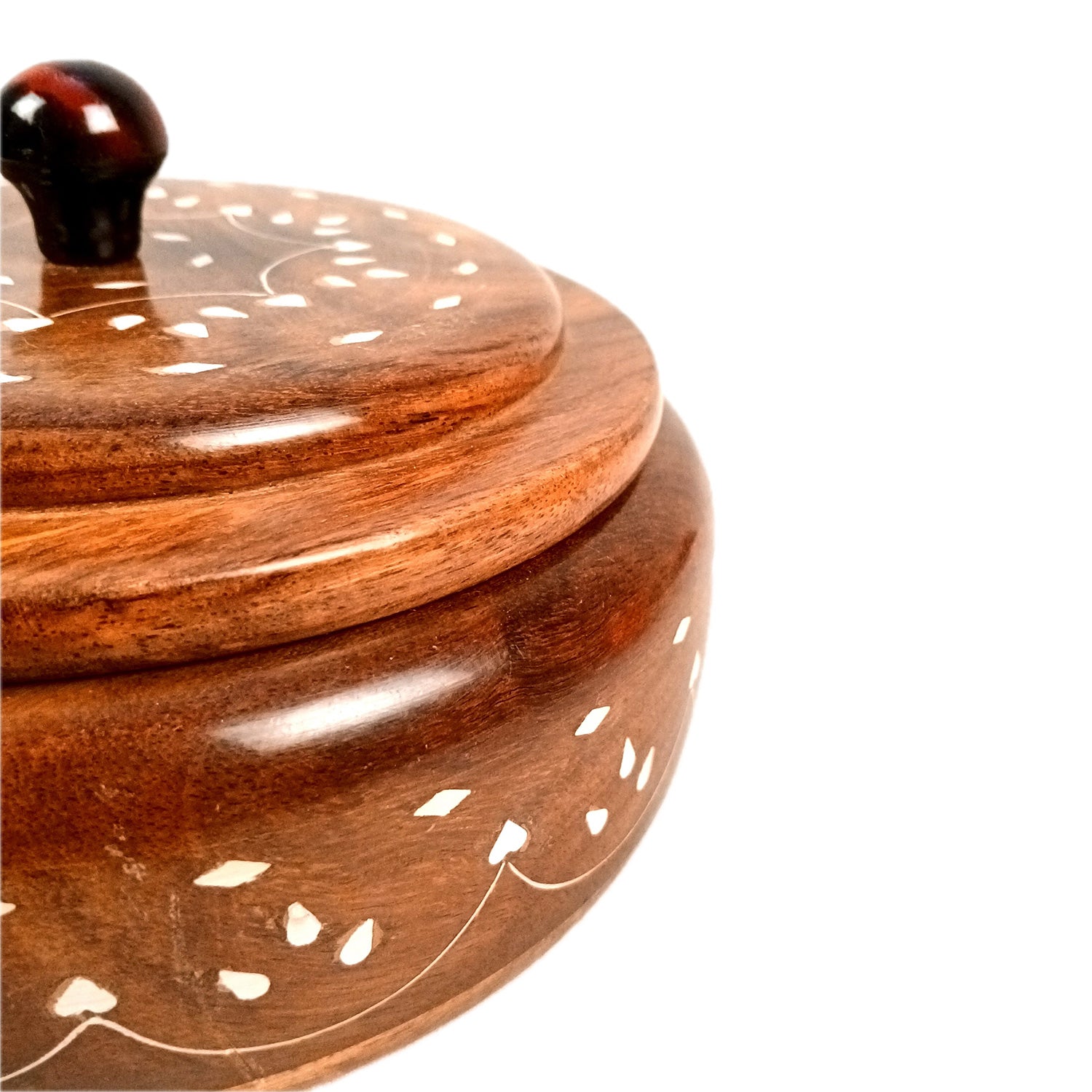 Wooden Dry Fruit Box with Lid | Mukhwas Bowl with Four Compartments - for Kitchen, Serving, Home, Dining Table Decor & Diwali Gifts - 8 Inch - Apkamart