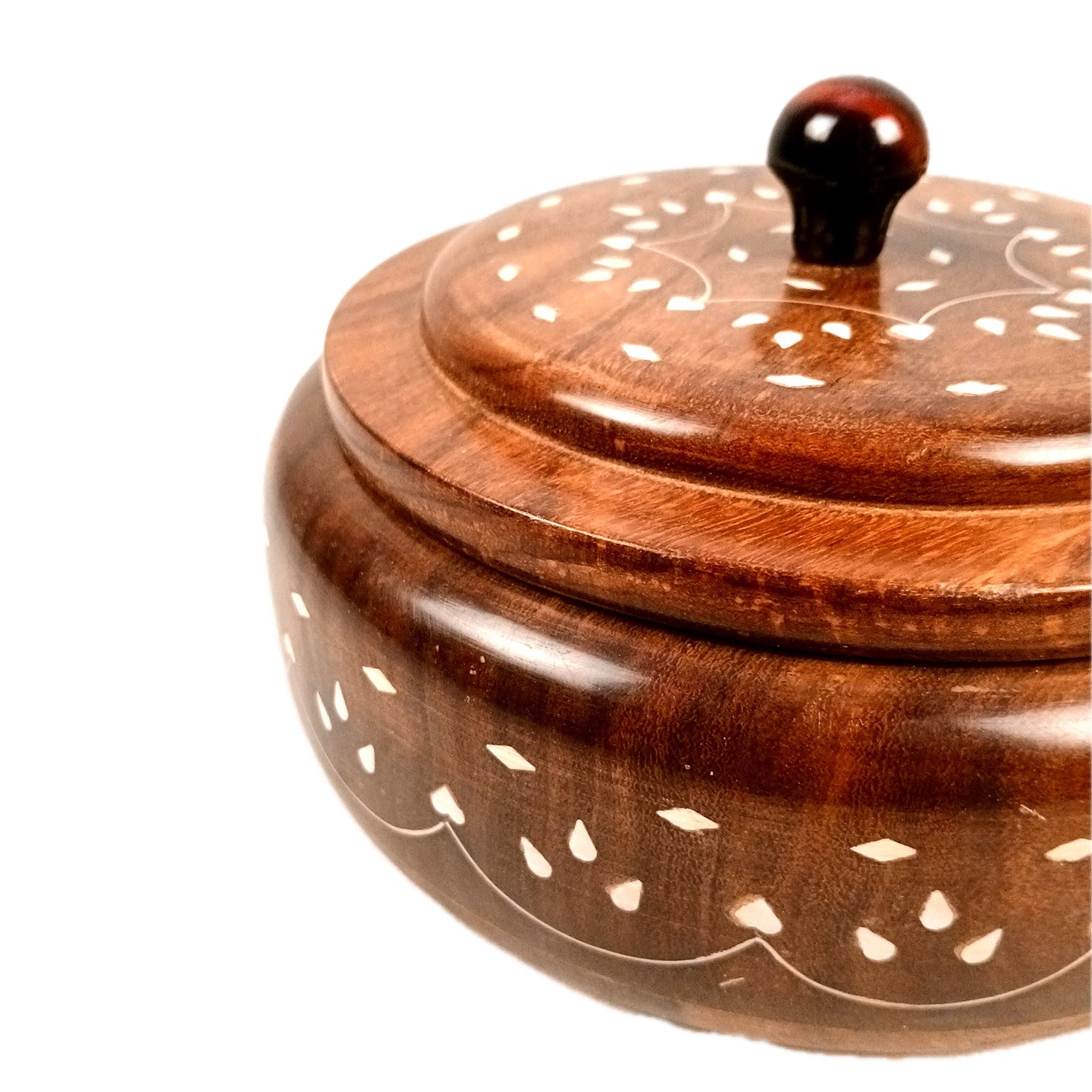 Wooden Dry Fruit Box with Lid | Mukhwas Bowl with Four Compartments - for Kitchen, Serving, Home, Dining Table Decor & Diwali Gifts - 8 Inch - Apkamart