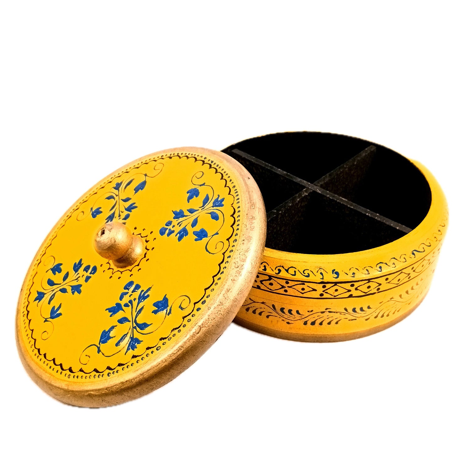 Wooden Dry Fruit Box with Lid | Mukhwas Bowl with Four Compartments - for Kitchen, Serving, Home, Dining Table Decor & Diwali Gifts - 7 Inch - Apkamart #Style_Design 1