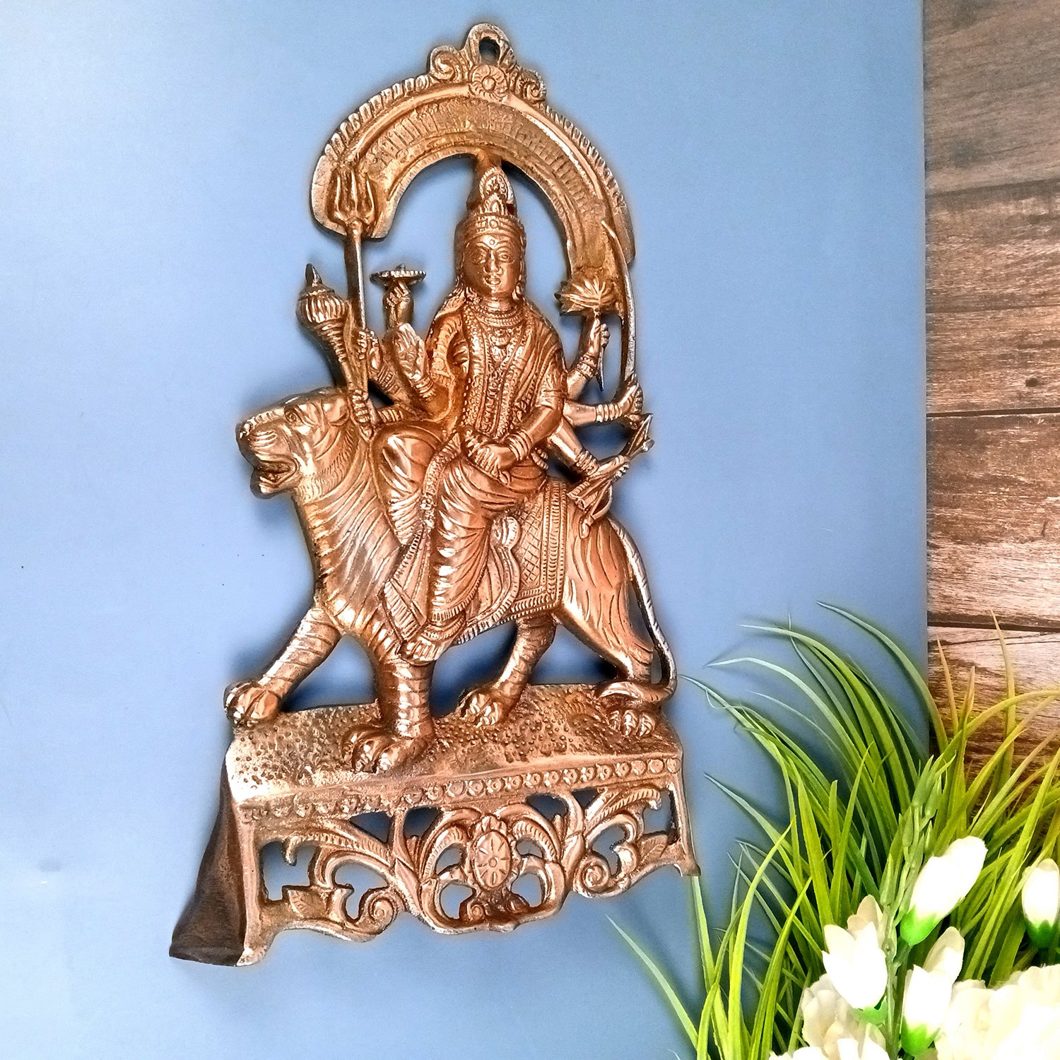 Goddess Durga Wall Hanging Statue | Devi Abme Maa | Shera Wali Mata Wall Idol | for Pooja, Temple, Home Decor & Navratri - 16 Inch - Apkamart