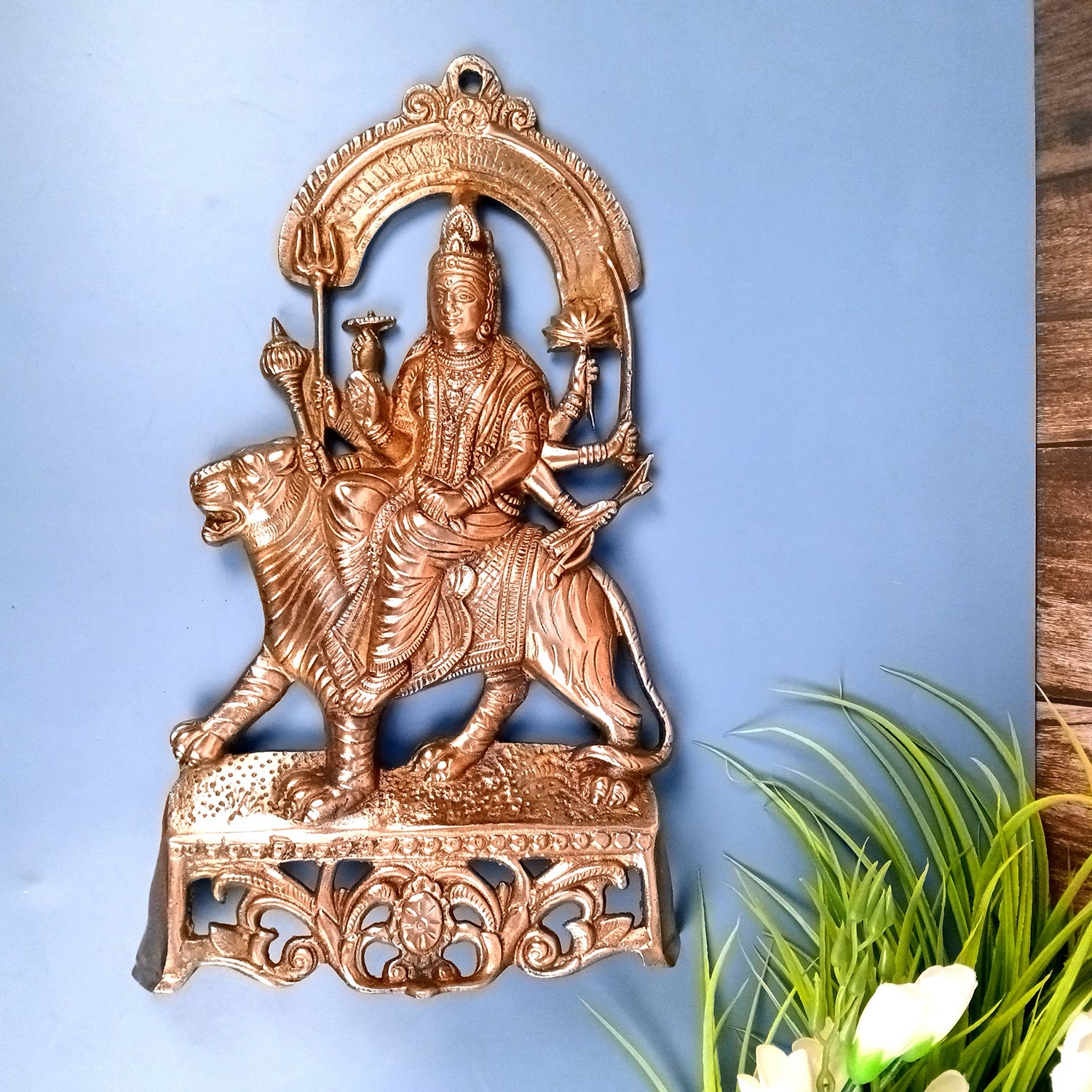Goddess Durga Wall Hanging Statue | Devi Abme Maa | Shera Wali Mata Wall Idol | for Pooja, Temple, Home Decor & Navratri - 16 Inch - Apkamart