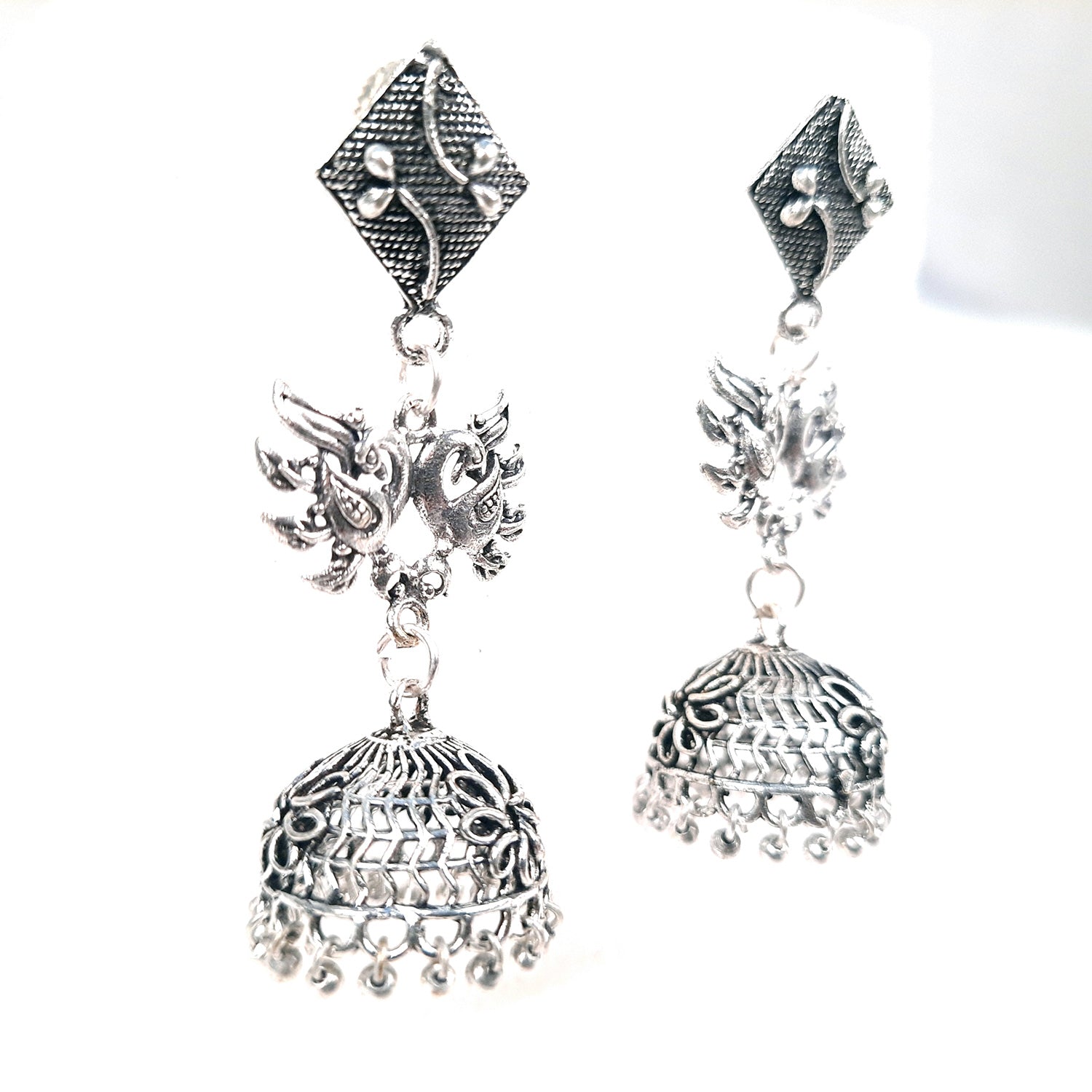 Oxidised Silver Plated Jhumka earrings for Girls and Women - Peacock Design | Latest Stylish Fashion Jewellery | Gifts for Her, Friendship Day, Valentine's Day Gift