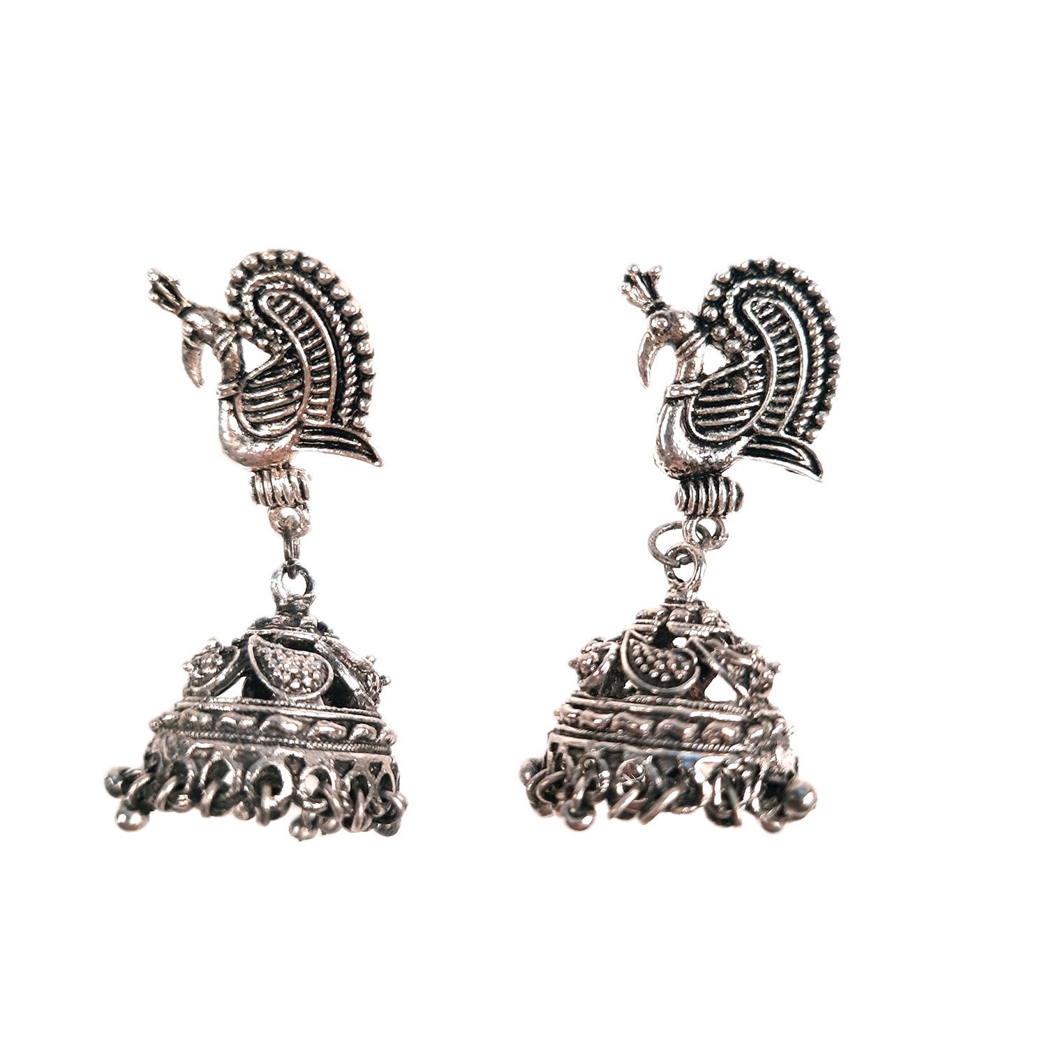 Jhumka Earrings Oxidised Silver Plated for Girls and Women - Peacock Design | Traditional Jewellery | Gifts for Her, Friendship Day, Valentine's Day Gift - Apkamart