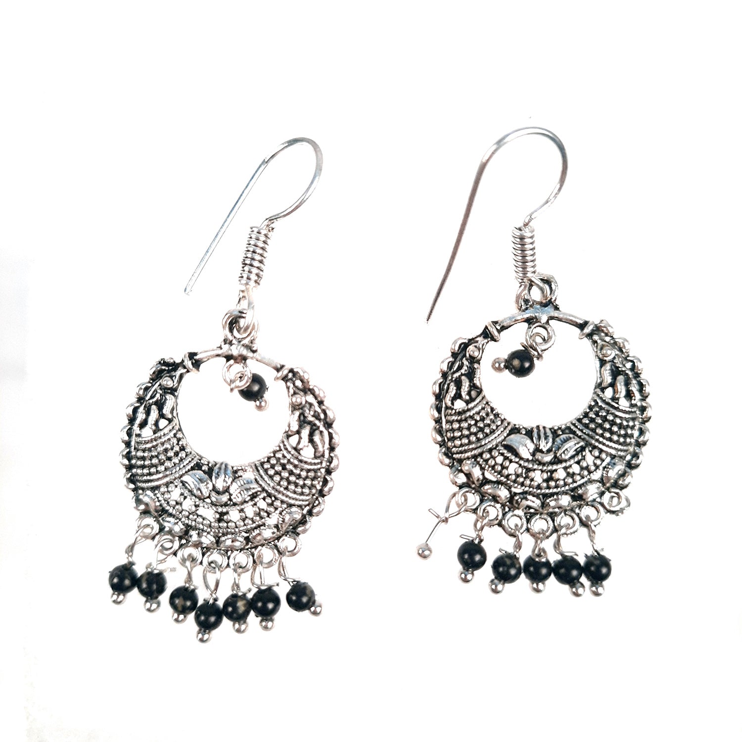 Jhumka Earrings for Women & Girls - Black Bead | Silver Oxidised Earrings | Latest Stylish Fashion Jewellery | Gifts for Her, Friendship Day, Valentine's Day Gift - Apkamart