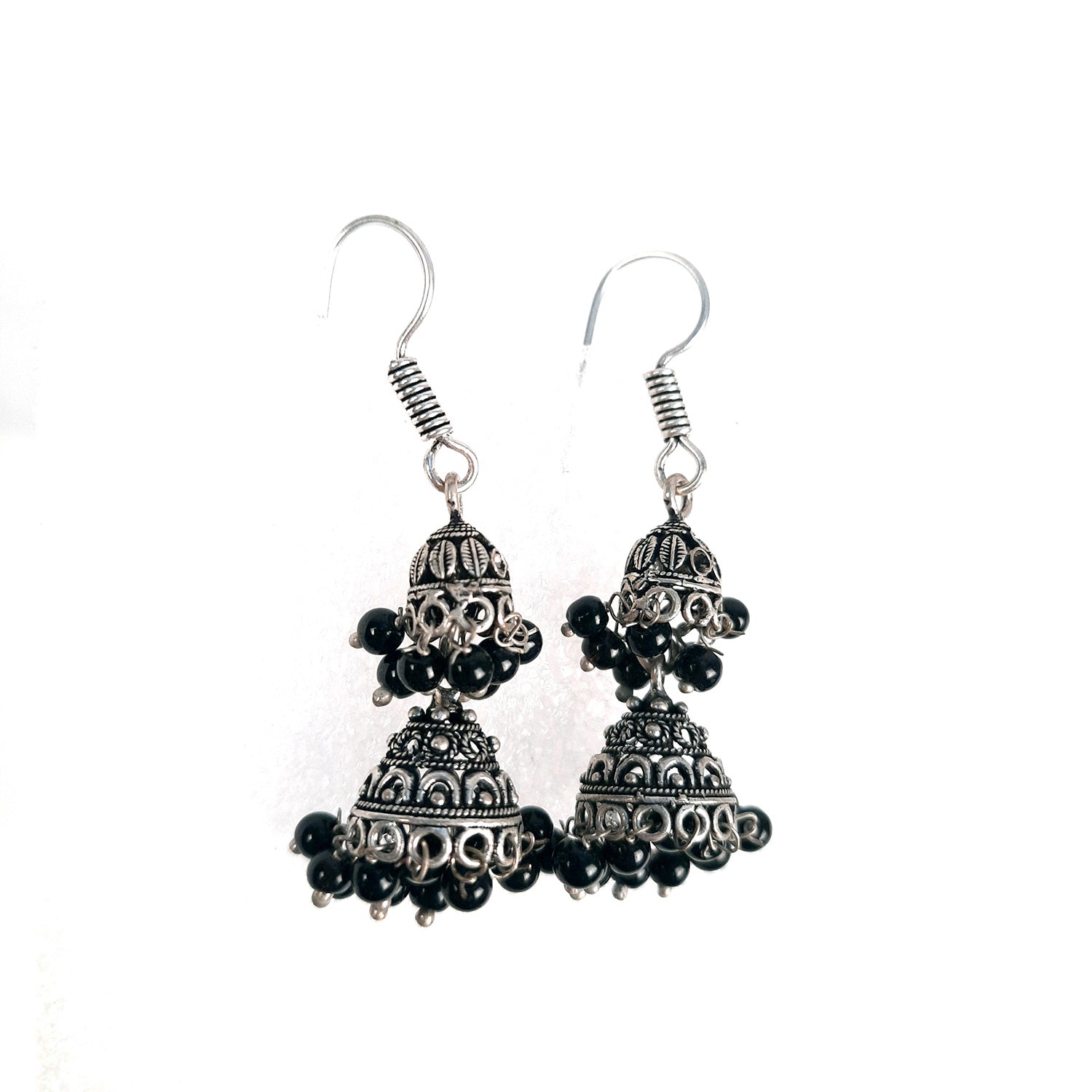 Earrings for Women & Girls - Jhumka With Black Beads | Silver Oxidised Latest Stylish Fashion Jewellery | Gift for Her - Apkamart