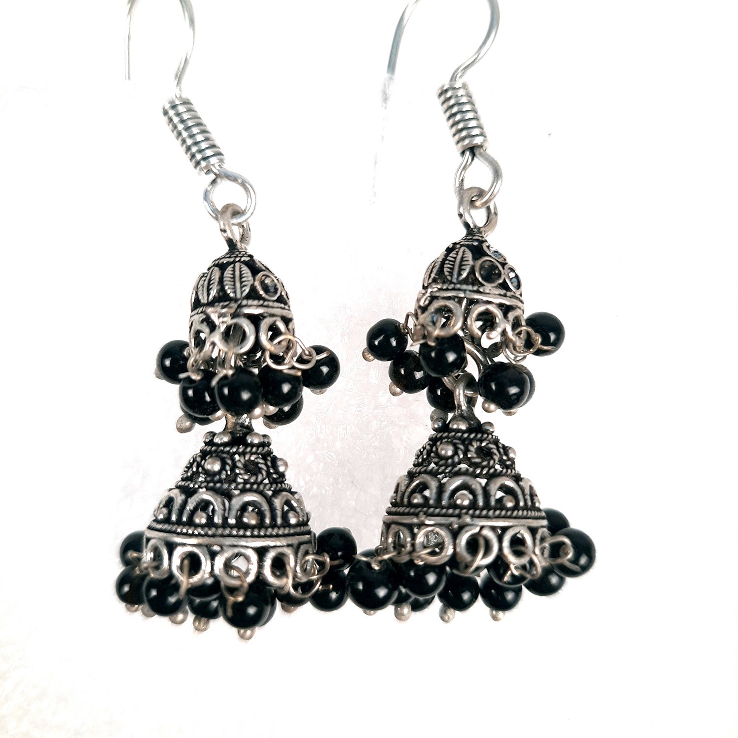 Earrings for Women & Girls - Jhumka With Black Beads | Silver Oxidised Latest Stylish Fashion Jewellery | Gift for Her - Apkamart
