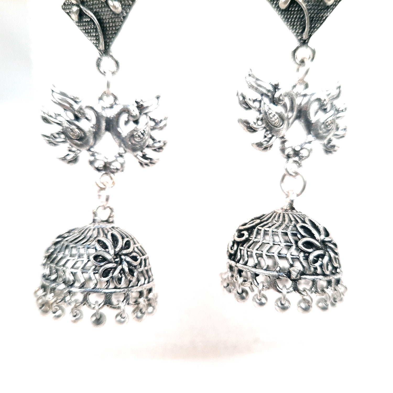 Oxidised Silver Plated Jhumka earrings for Girls and Women - Peacock Design | Latest Stylish Fashion Jewellery | Gifts for Her, Friendship Day, Valentine's Day Gift