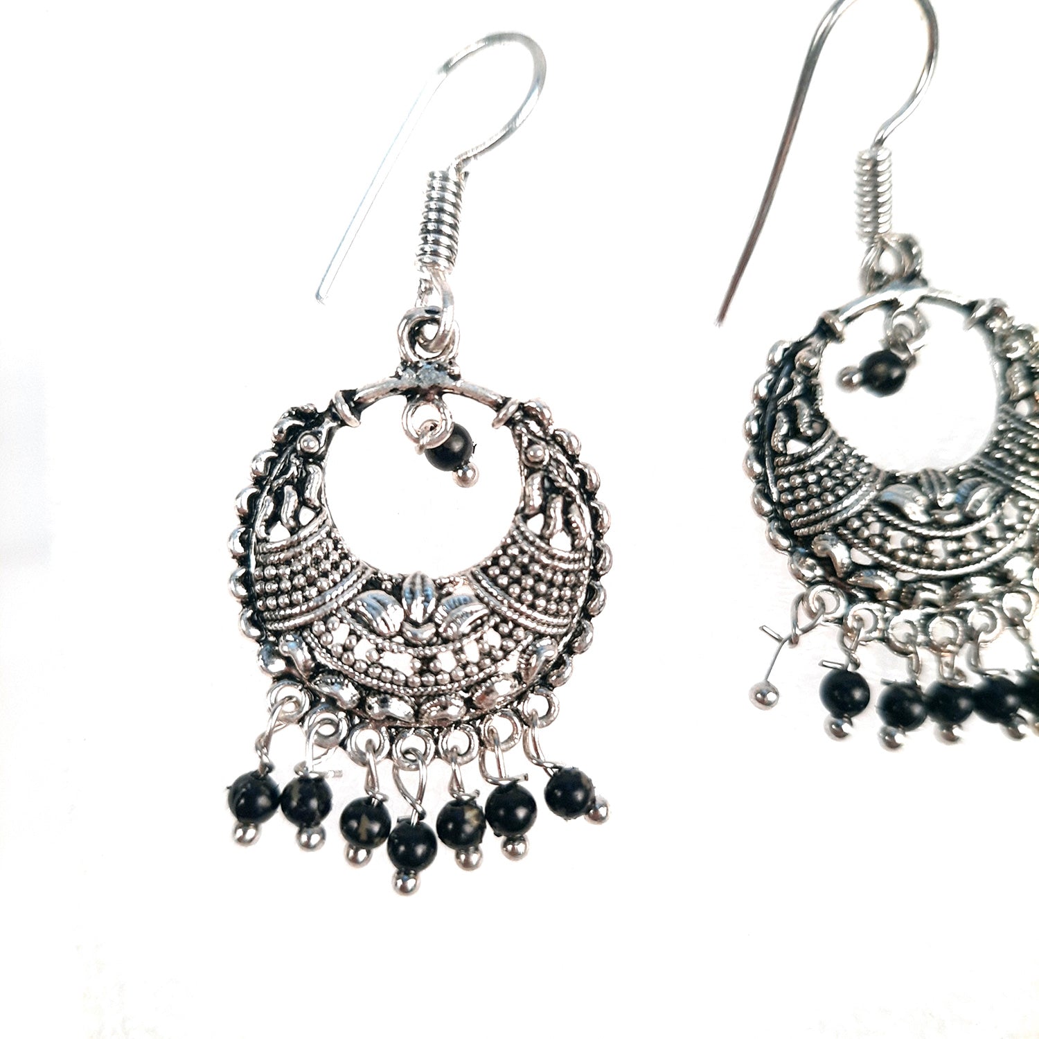 Jhumka Earrings for Women & Girls - Black Bead | Silver Oxidised Earrings | Latest Stylish Fashion Jewellery | Gifts for Her, Friendship Day, Valentine's Day Gift - Apkamart