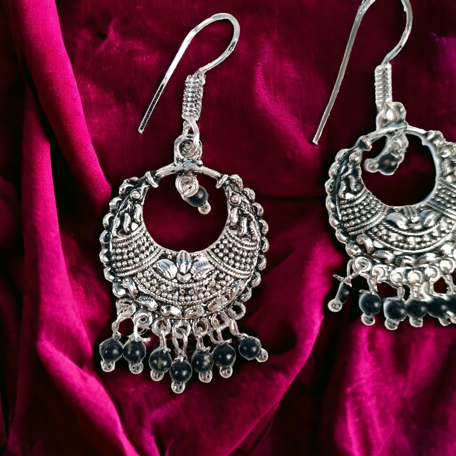 Jhumka Earrings for Women & Girls - Black Bead | Silver Oxidised Earrings | Latest Stylish Fashion Jewellery | Gifts for Her, Friendship Day, Valentine's Day Gift - Apkamart