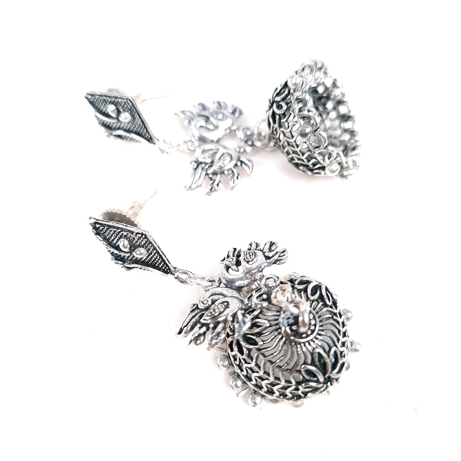 Oxidised Silver Plated Jhumka earrings for Girls and Women - Peacock Design | Latest Stylish Fashion Jewellery | Gifts for Her, Friendship Day, Valentine's Day Gift